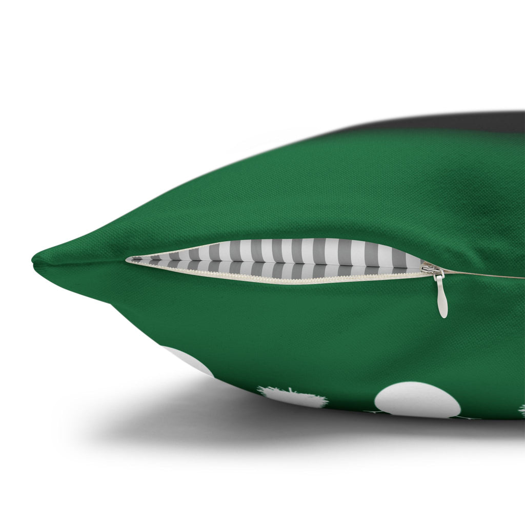 Black Cat with Red Bow Pillowcase - Green Background | Spun Polyester Square Pillowcase