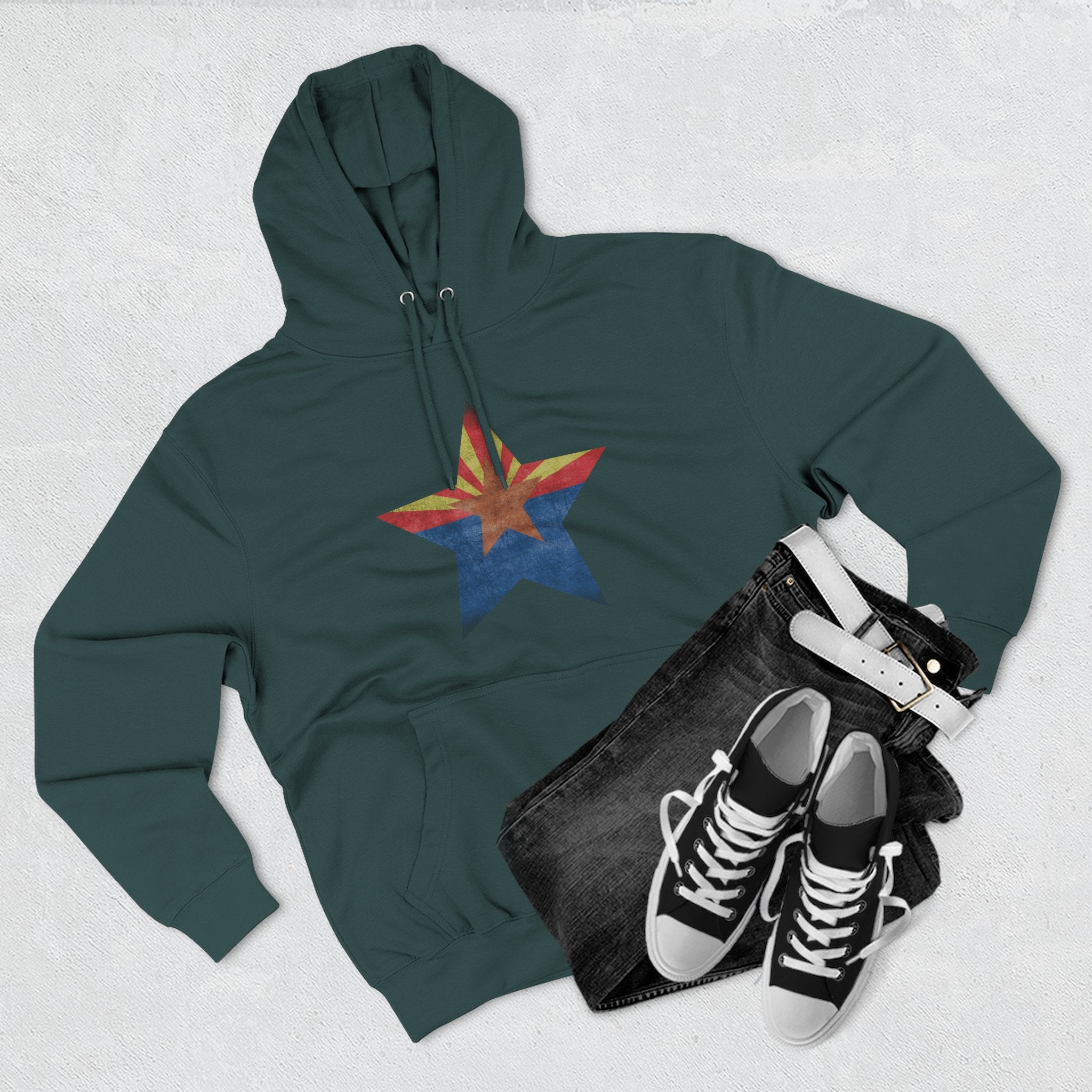 Coolidge AZ Fleece Hoodie: Arizona Star, Casa Grande Ruins