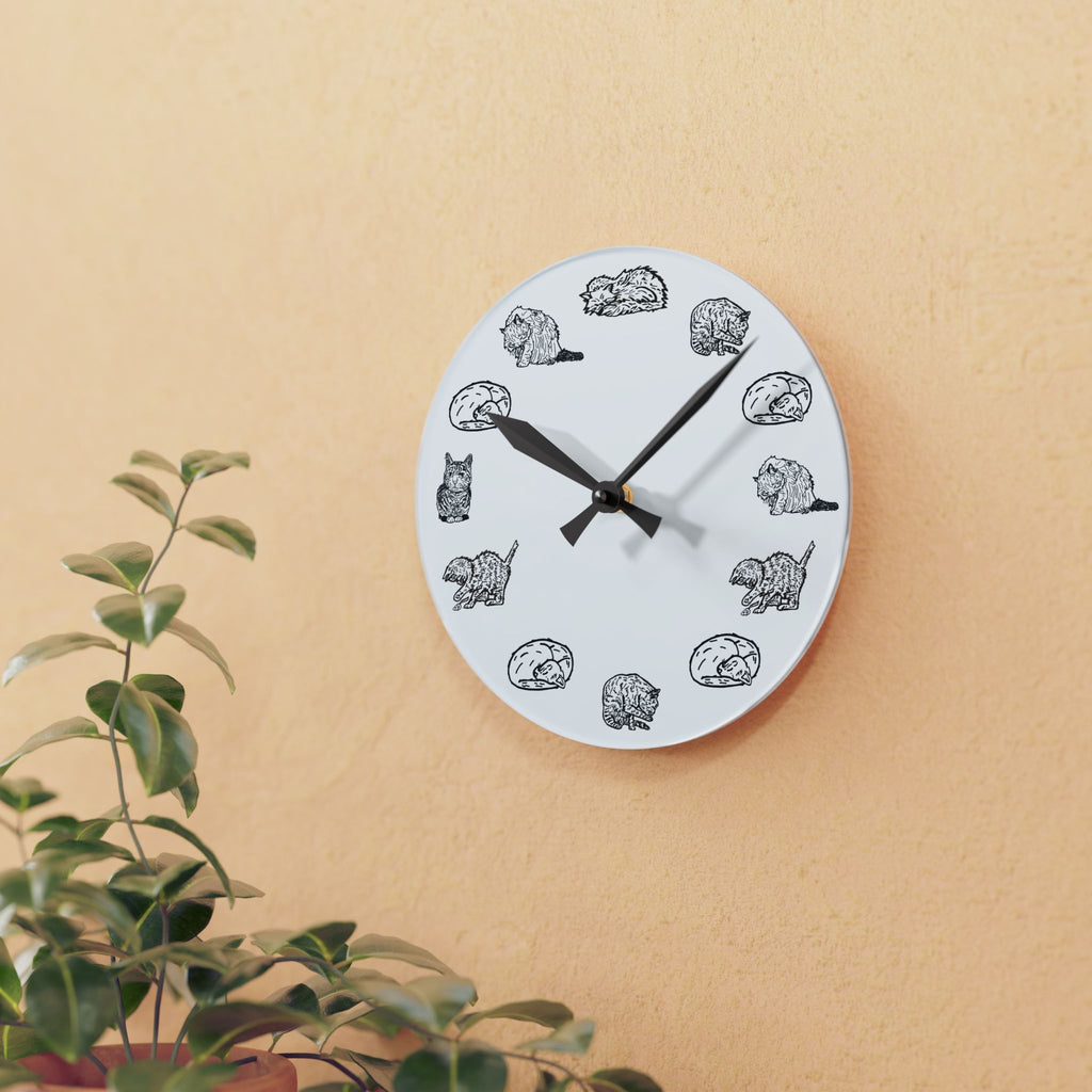 Whimsical Cat Acrylic Wall Clock, Cute Cat Decor, Pet Lover Gift, Unique Home Accessory, Home Decor, Nursery, Kids Clock