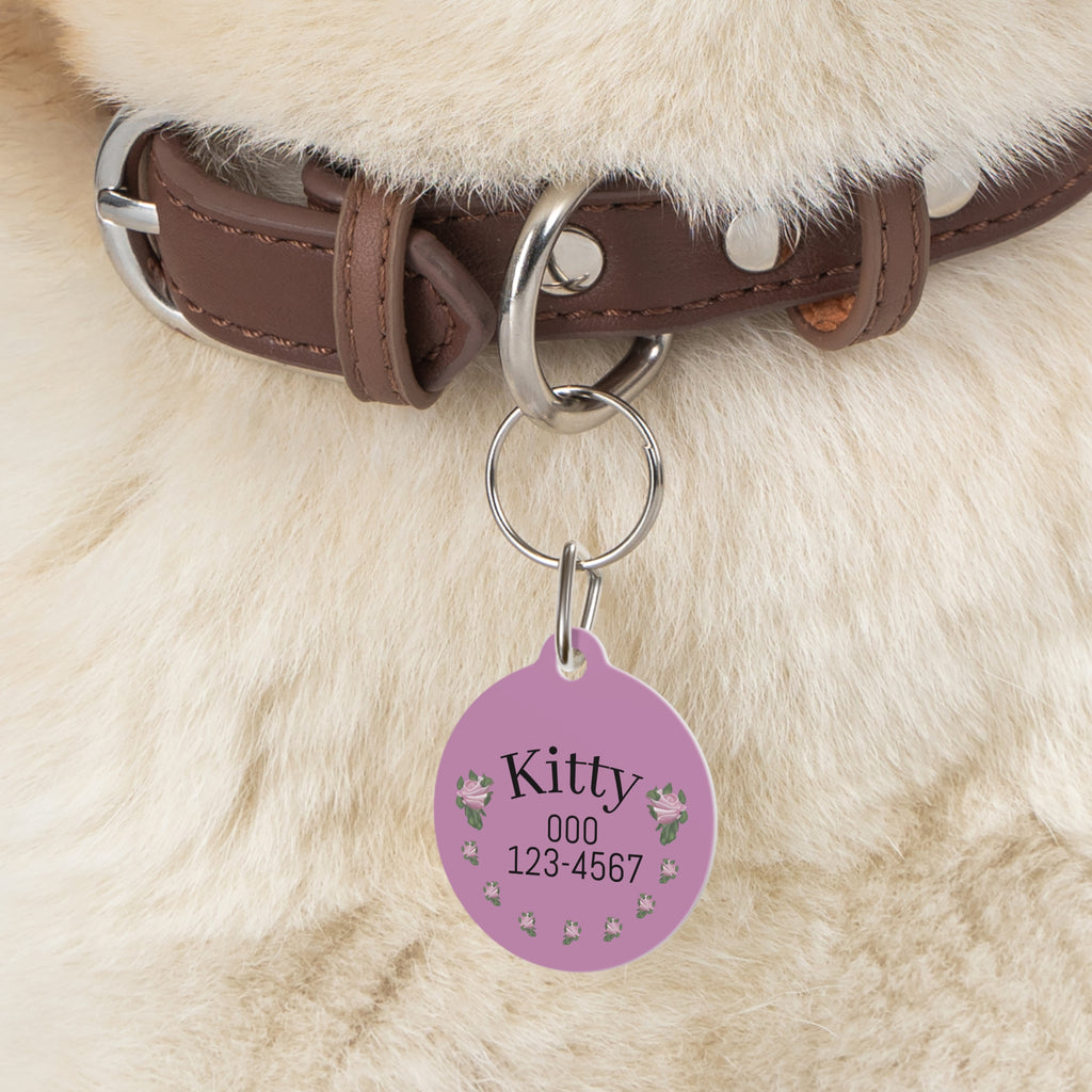 Pet Tag — Personalized Pink Floral Cat ID Tag with Paw Address