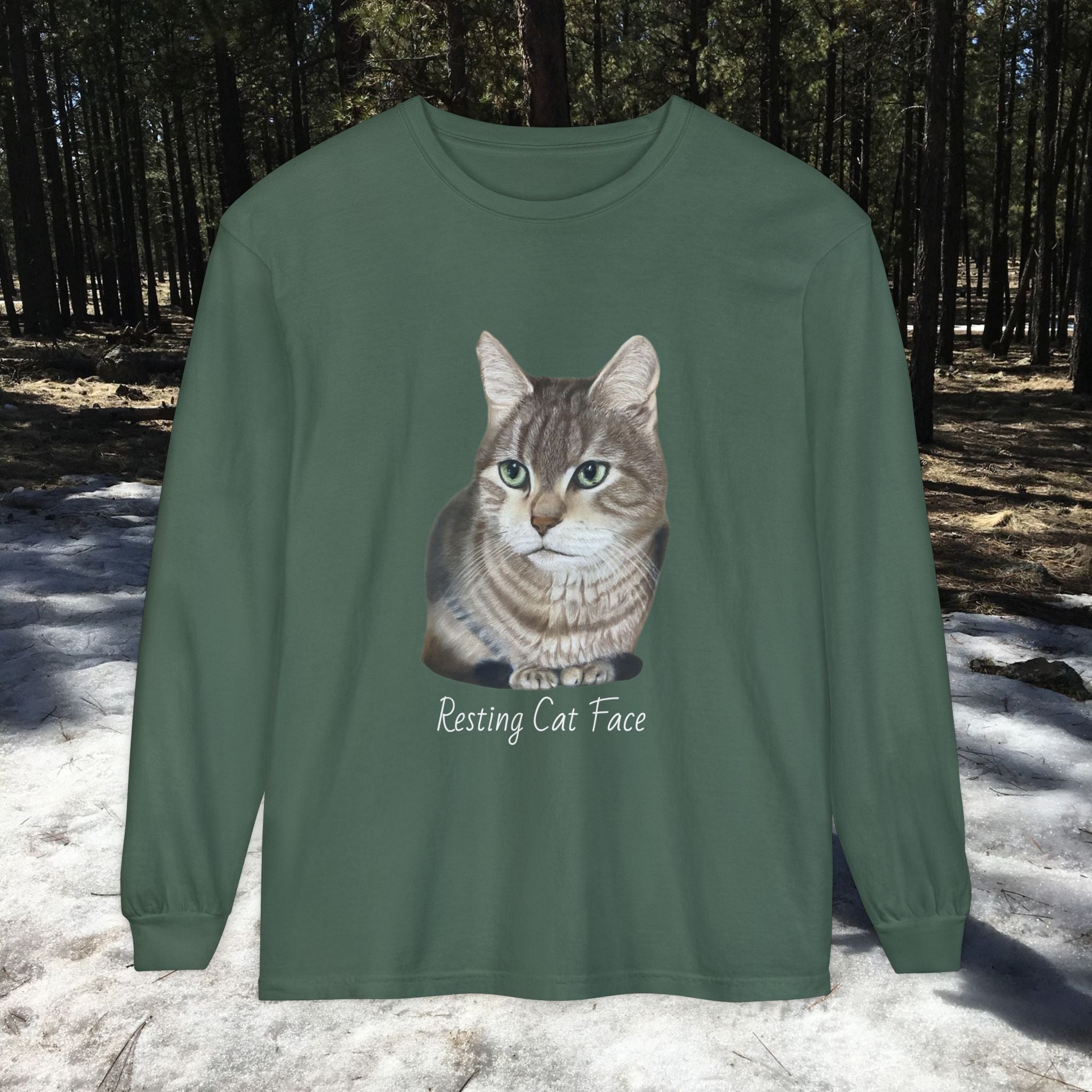 Resting Cat Face Long Sleeve T-Shirt | Soft Unisex Tee, Cat Lover Gift, Cozy Sweatshirt, Animal Lover Apparel, Cute Graphic Tee