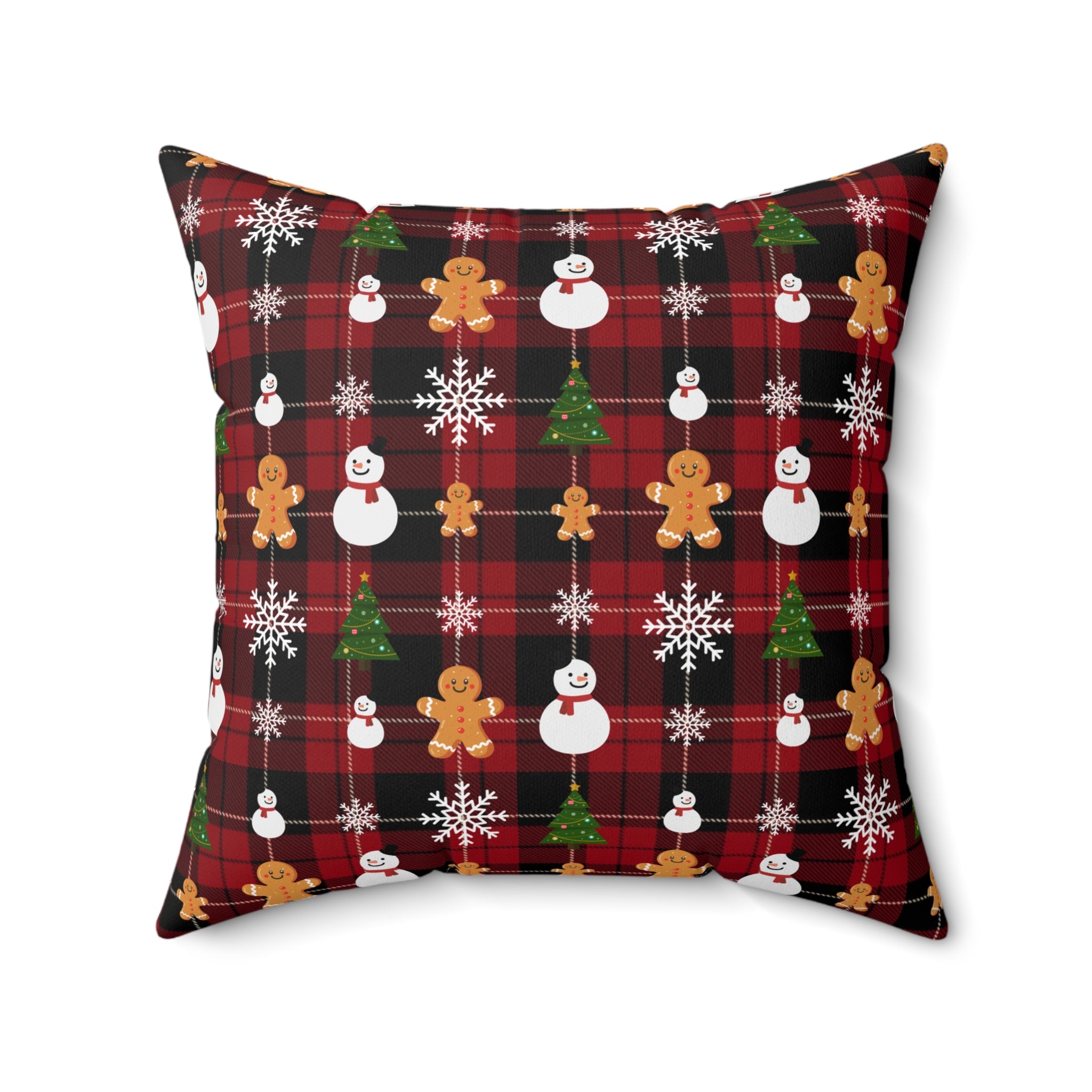 Buffalo Plaid Gingerbread Snowman Pillow | Christmas Throw Pillow
