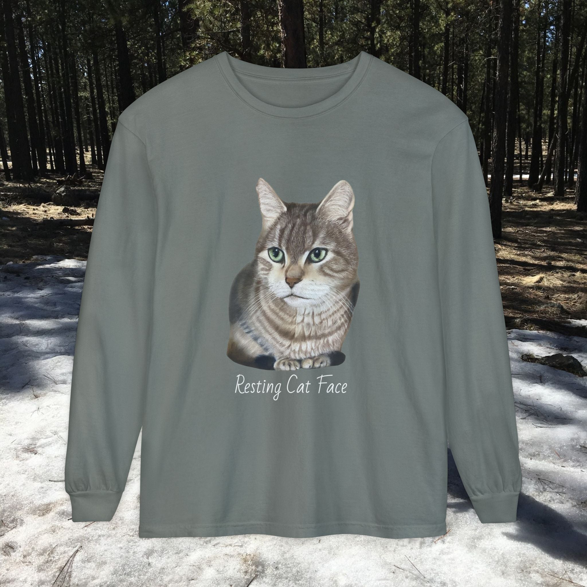 Resting Cat Face Long Sleeve T-Shirt | Soft Unisex Tee, Cat Lover Gift, Cozy Sweatshirt, Animal Lover Apparel, Cute Graphic Tee
