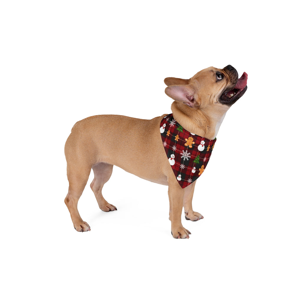 Christmas Plaid Snowmen Gingerbread Trees Pet Bandana | Holiday Dog Scarf