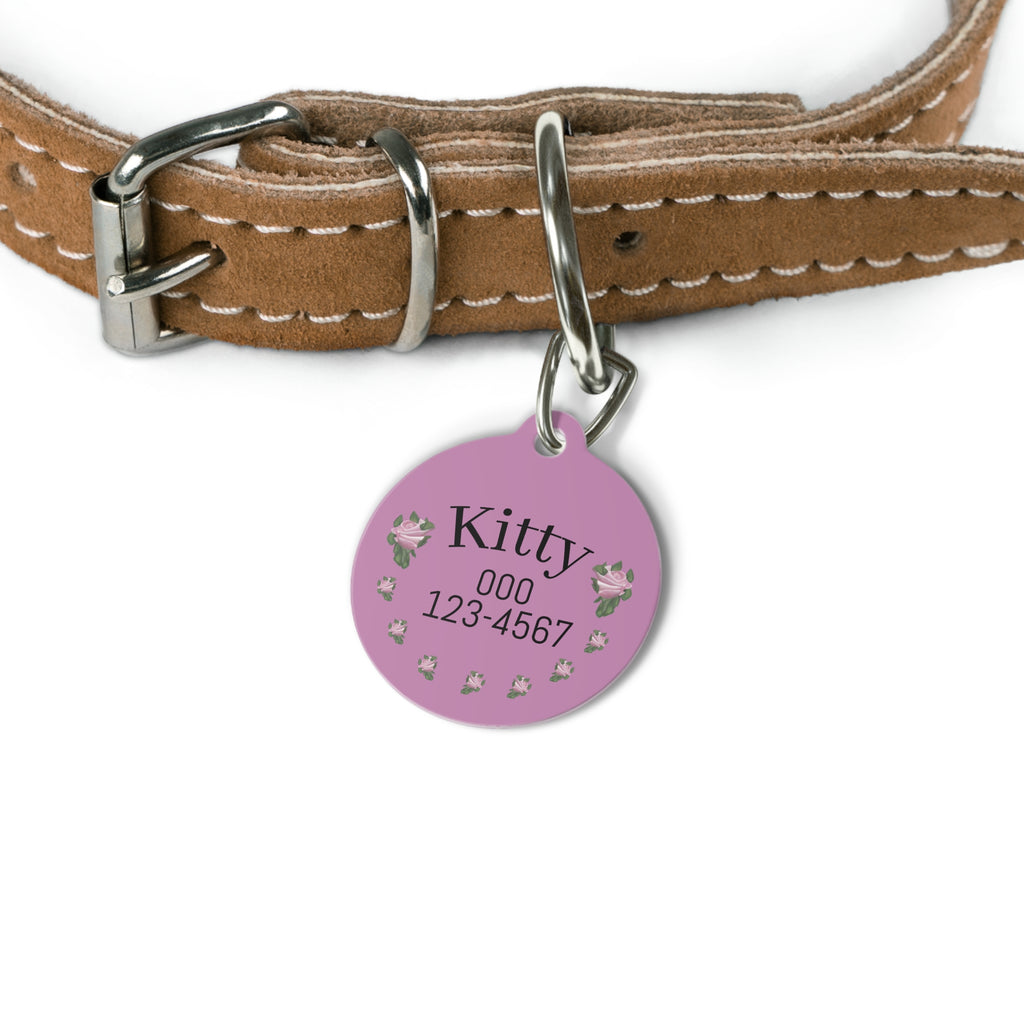 Pet Tag — Personalized Pink Floral Cat ID Tag with Paw Address