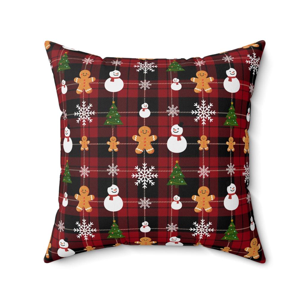 Buffalo Plaid Gingerbread Snowman Pillow | Christmas Throw Pillow