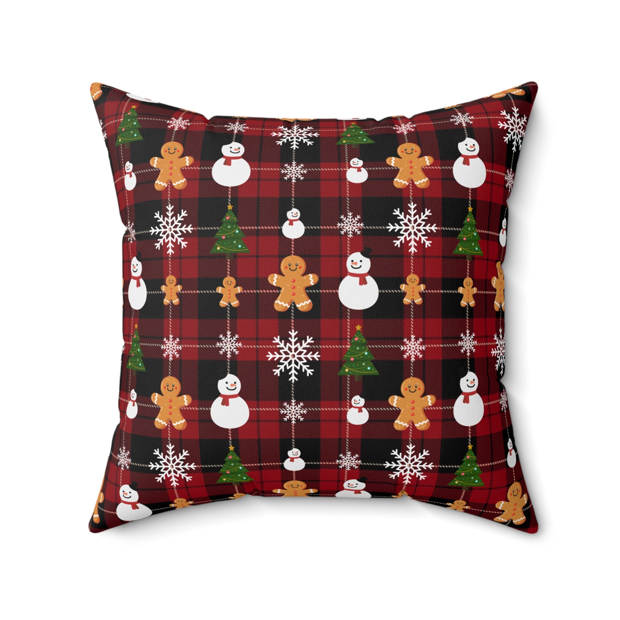 Buffalo Plaid Gingerbread Snowman Pillow | Christmas Throw Pillow