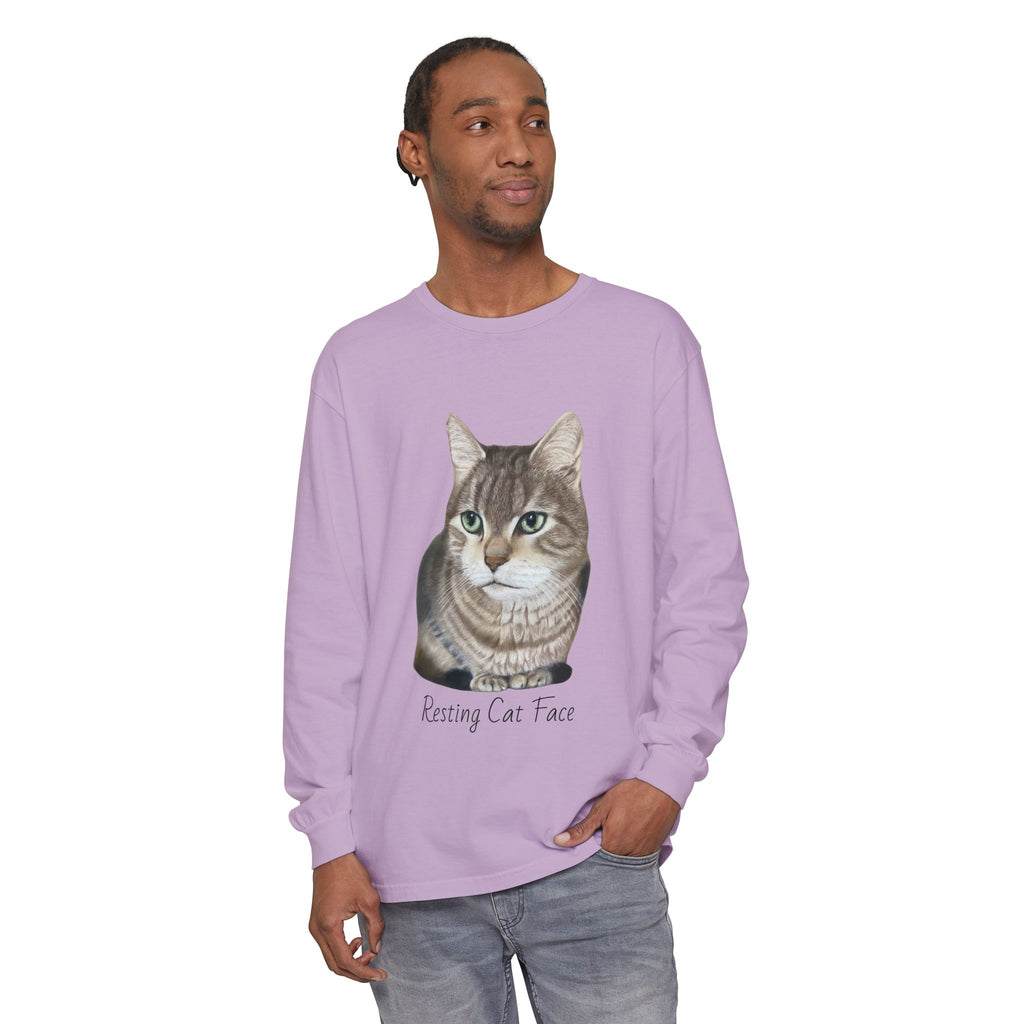 Resting Cat Face Long Sleeve T-Shirt | Soft Unisex Tee, Cat Lover Gift, Cozy Sweatshirt, Animal Lover Apparel, Cute Graphic Tee