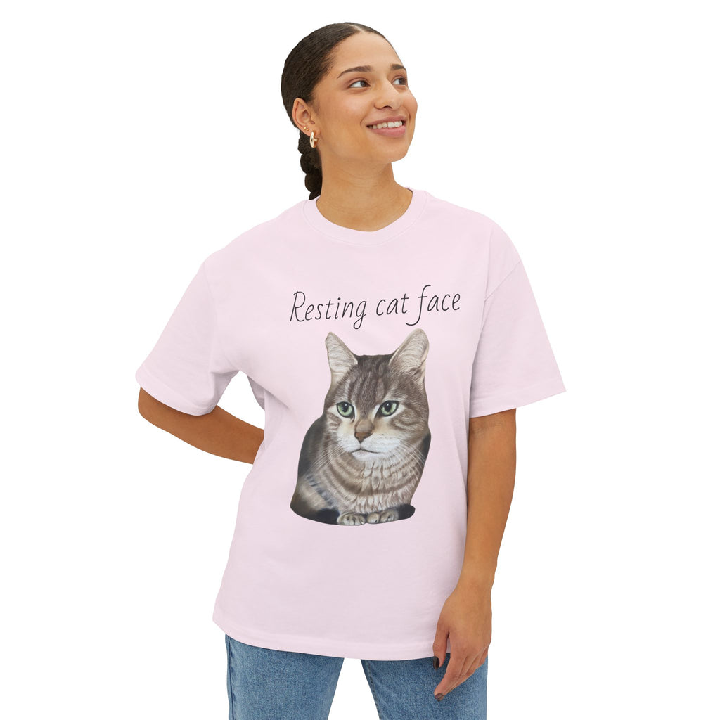 Resting Cat Face Oversized Tee, Unisex Cat Lover Shirt, Funny Pet T-Shirt, Gift for Cat Lovers, Casual Streetwear