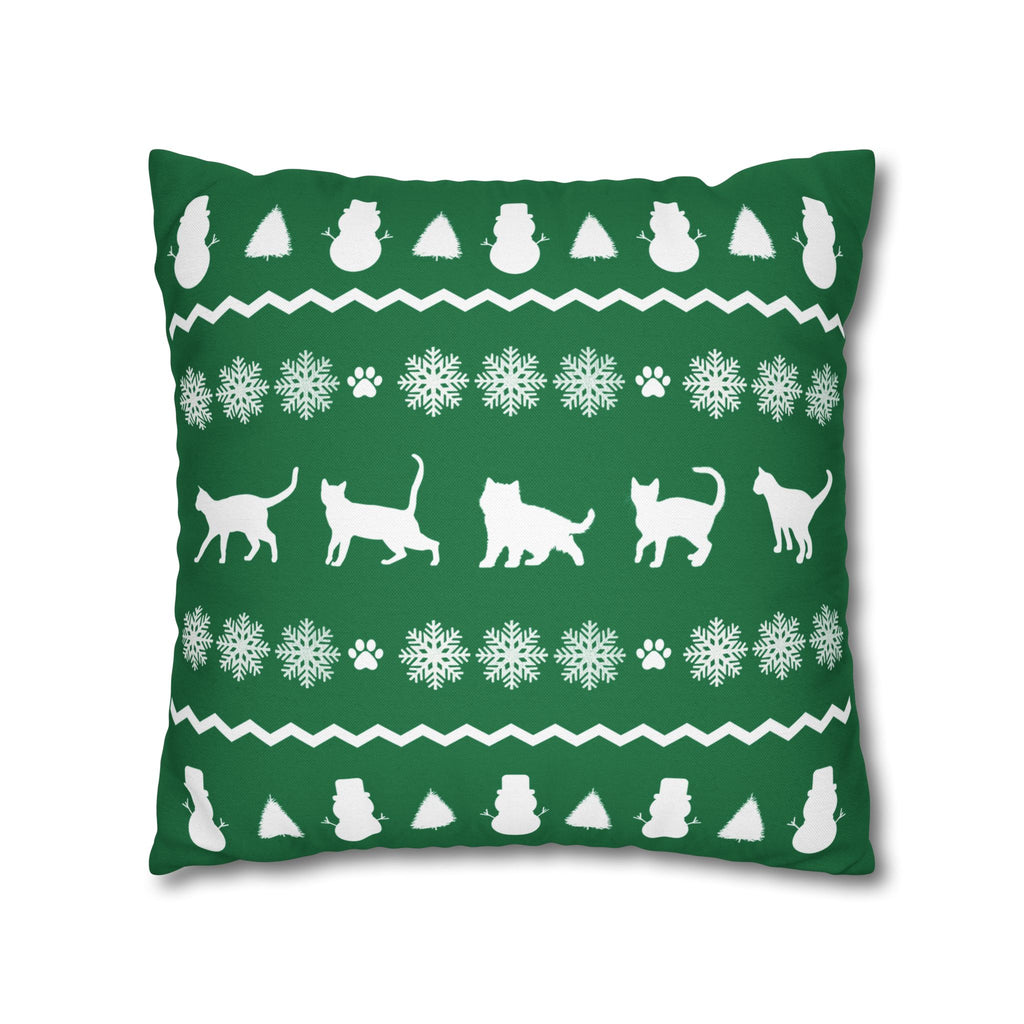 Black Cat with Red Bow Pillowcase - Green Background | Spun Polyester Square Pillowcase