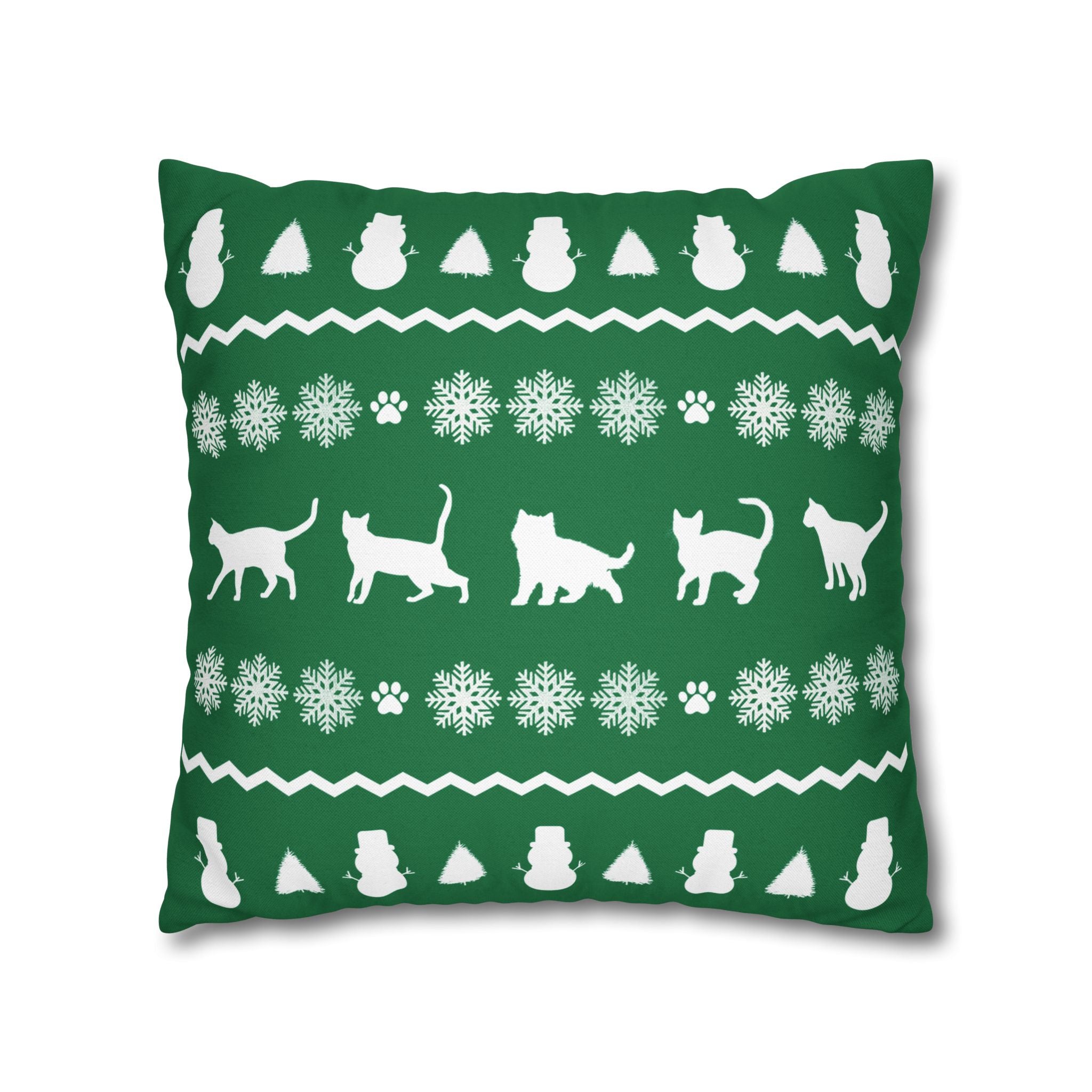Black Cat with Red Bow Pillowcase - Green Background | Spun Polyester Square Pillowcase