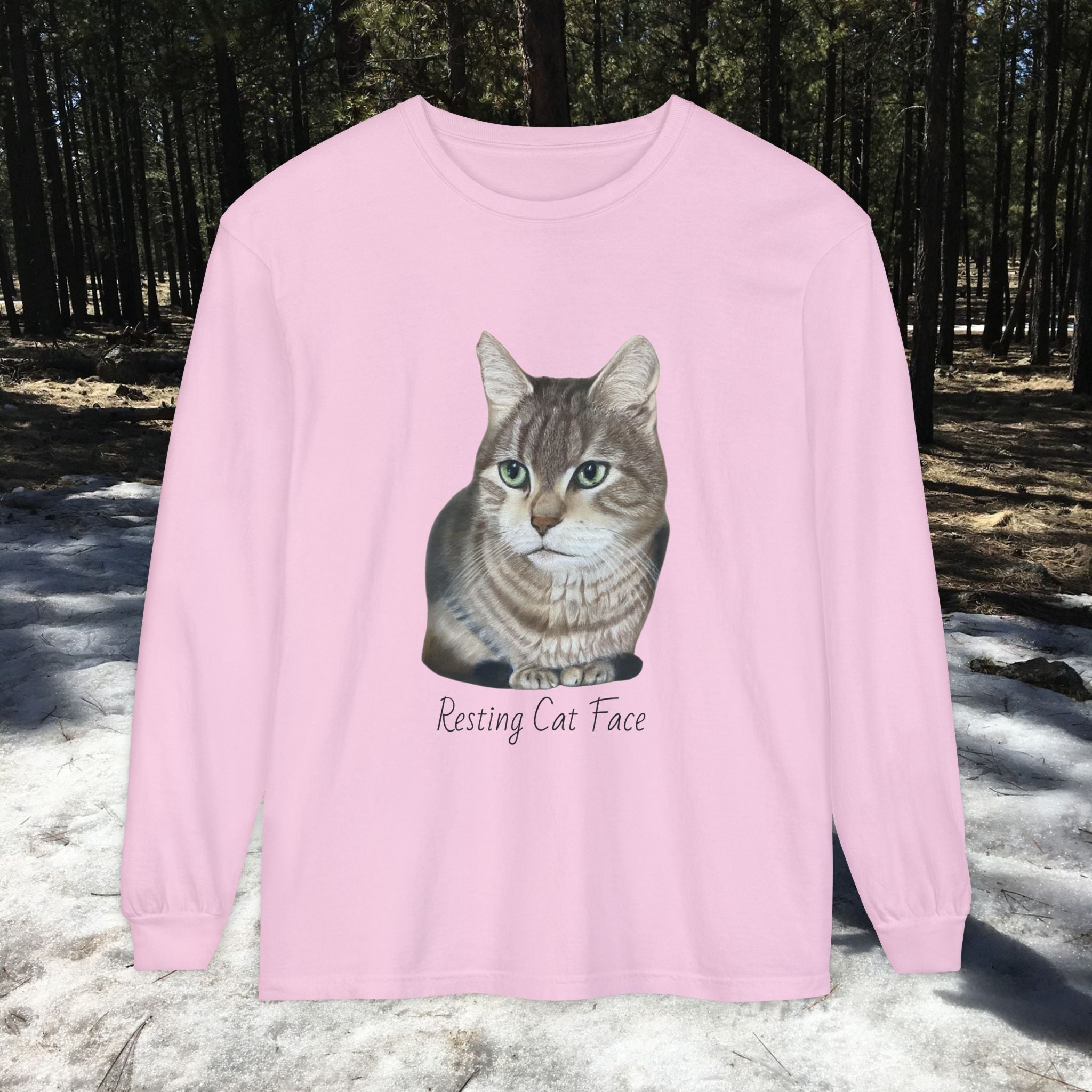 Resting Cat Face Long Sleeve T-Shirt | Soft Unisex Tee, Cat Lover Gift, Cozy Sweatshirt, Animal Lover Apparel, Cute Graphic Tee