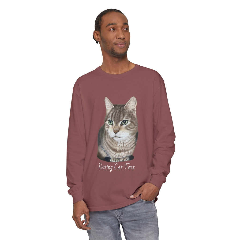 Resting Cat Face Long Sleeve T-Shirt | Soft Unisex Tee, Cat Lover Gift, Cozy Sweatshirt, Animal Lover Apparel, Cute Graphic Tee