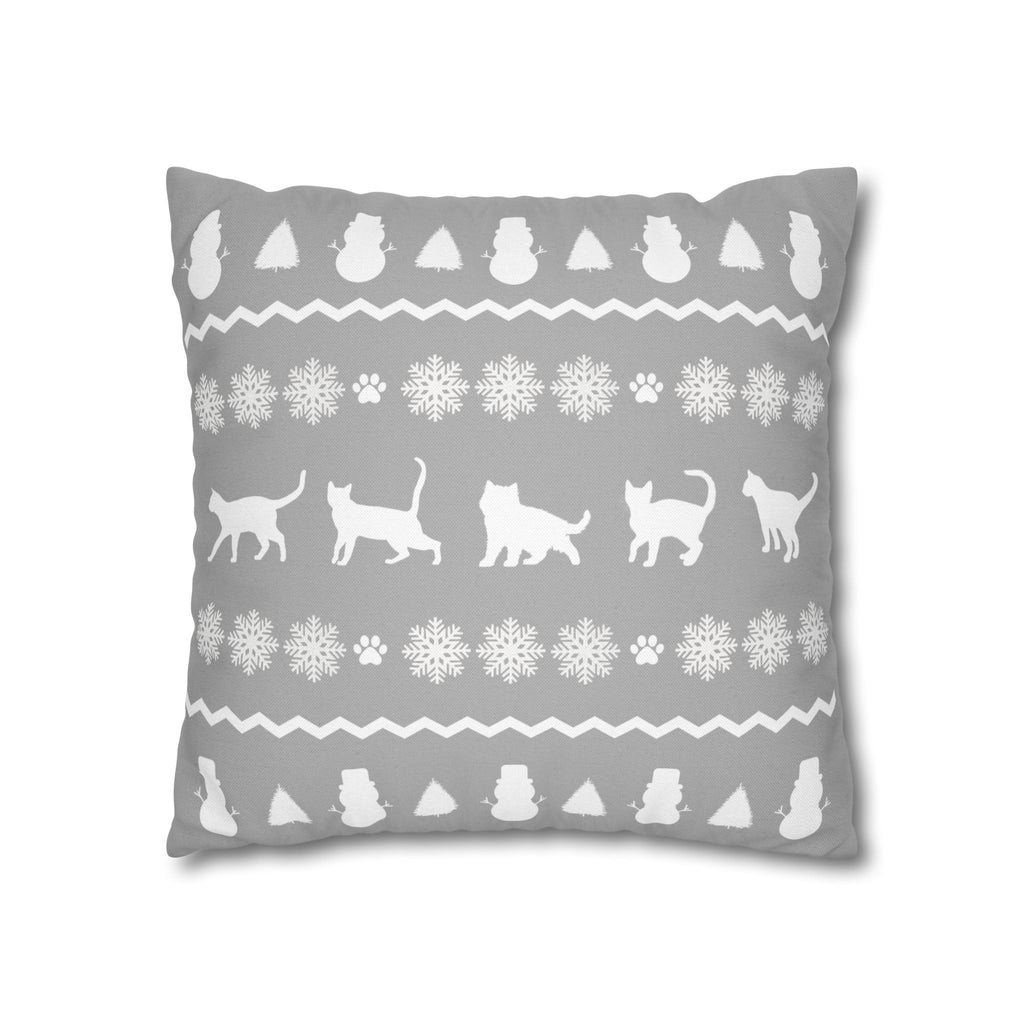 Black Cat with Red Bow Pillowcase - Gray Background | Spun Polyester Square Pillowcase