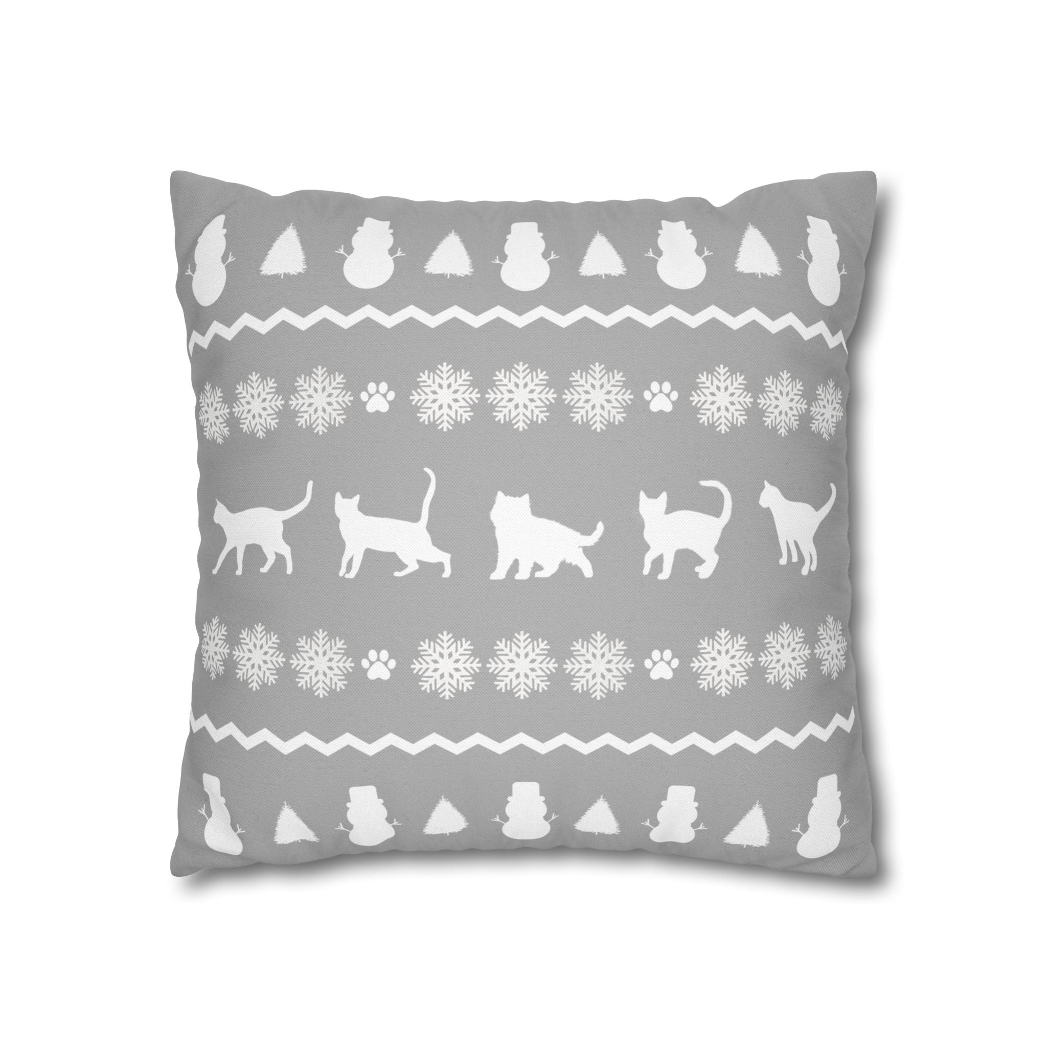 Black Cat with Red Bow Pillowcase - Gray Background | Spun Polyester Square Pillowcase