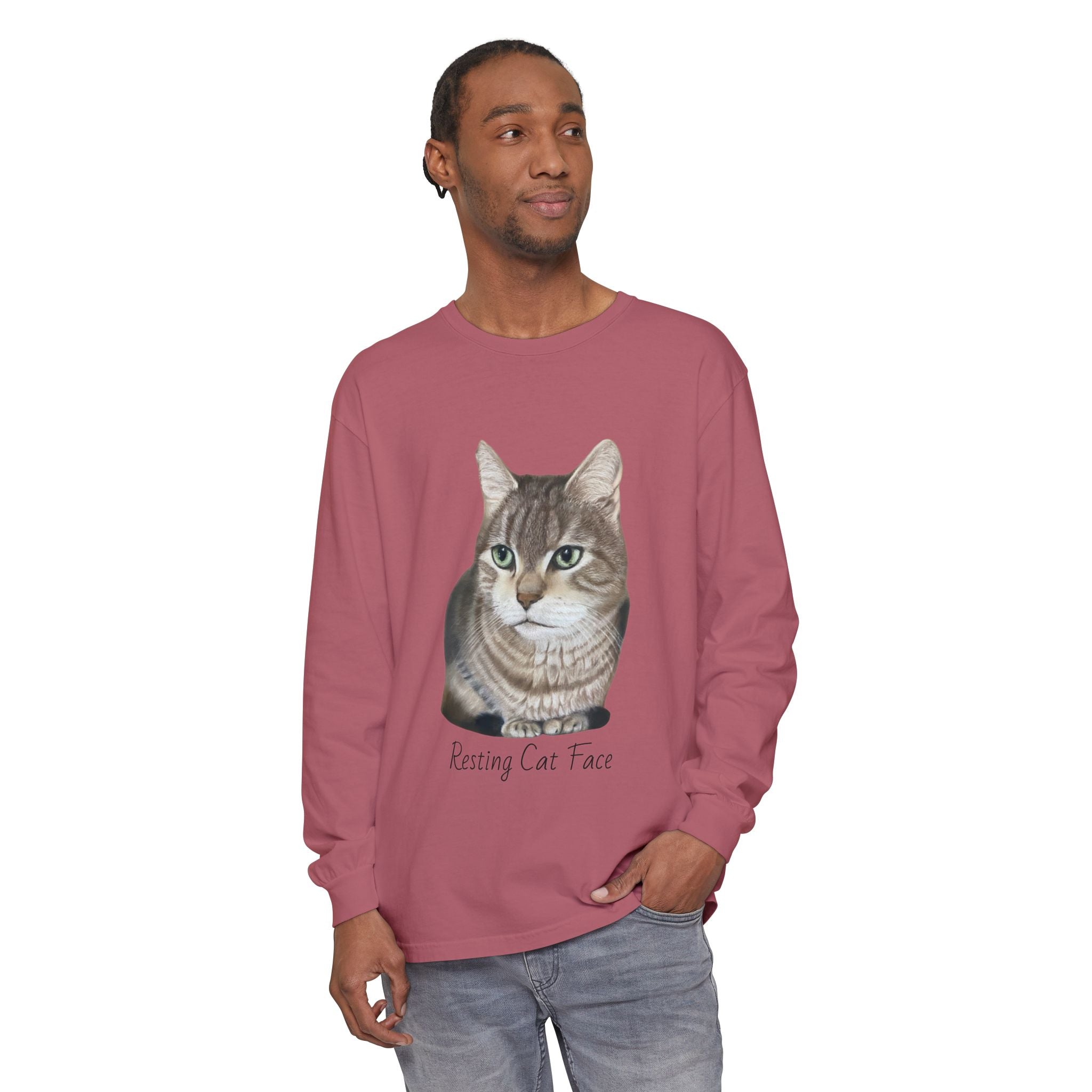 Resting Cat Face Long Sleeve T-Shirt | Soft Unisex Tee, Cat Lover Gift, Cozy Sweatshirt, Animal Lover Apparel, Cute Graphic Tee
