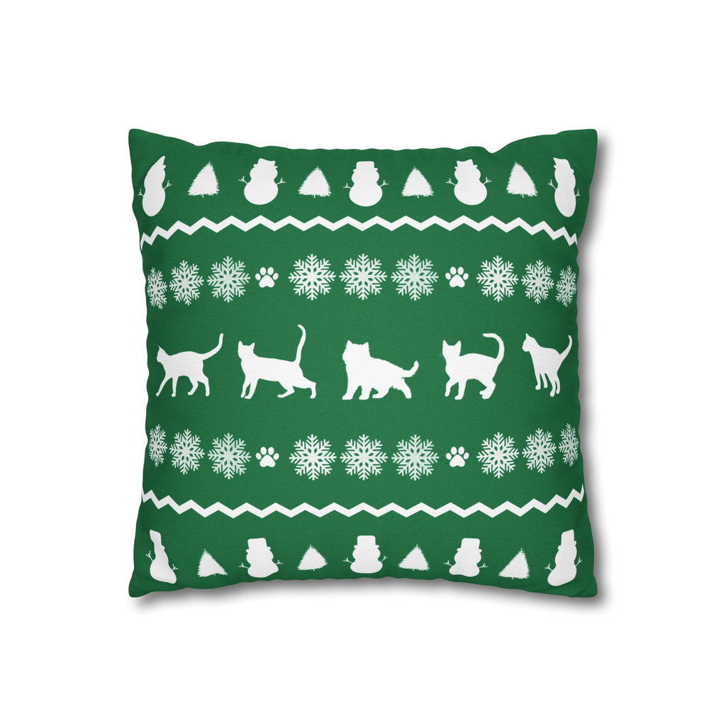 Black Cat with Red Bow Pillowcase - Green Background | Spun Polyester Square Pillowcase