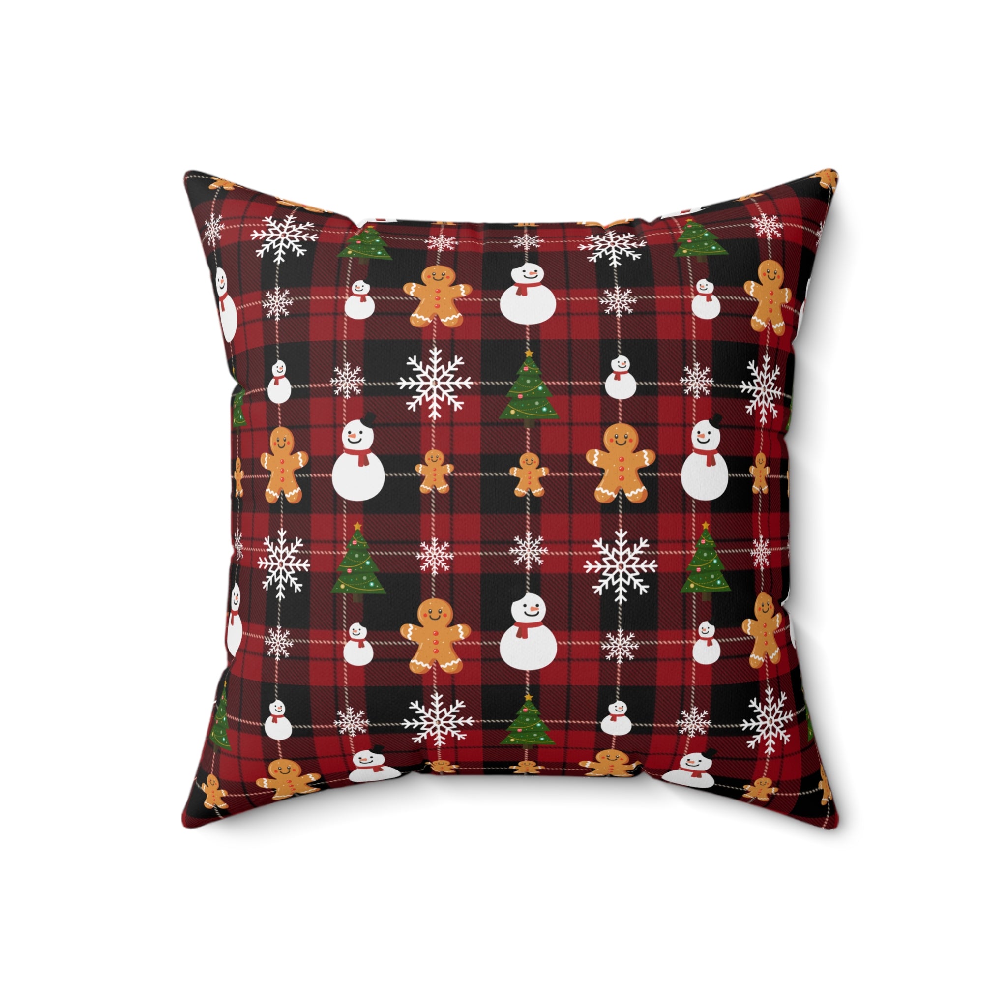 Buffalo Plaid Gingerbread Snowman Pillow | Christmas Throw Pillow