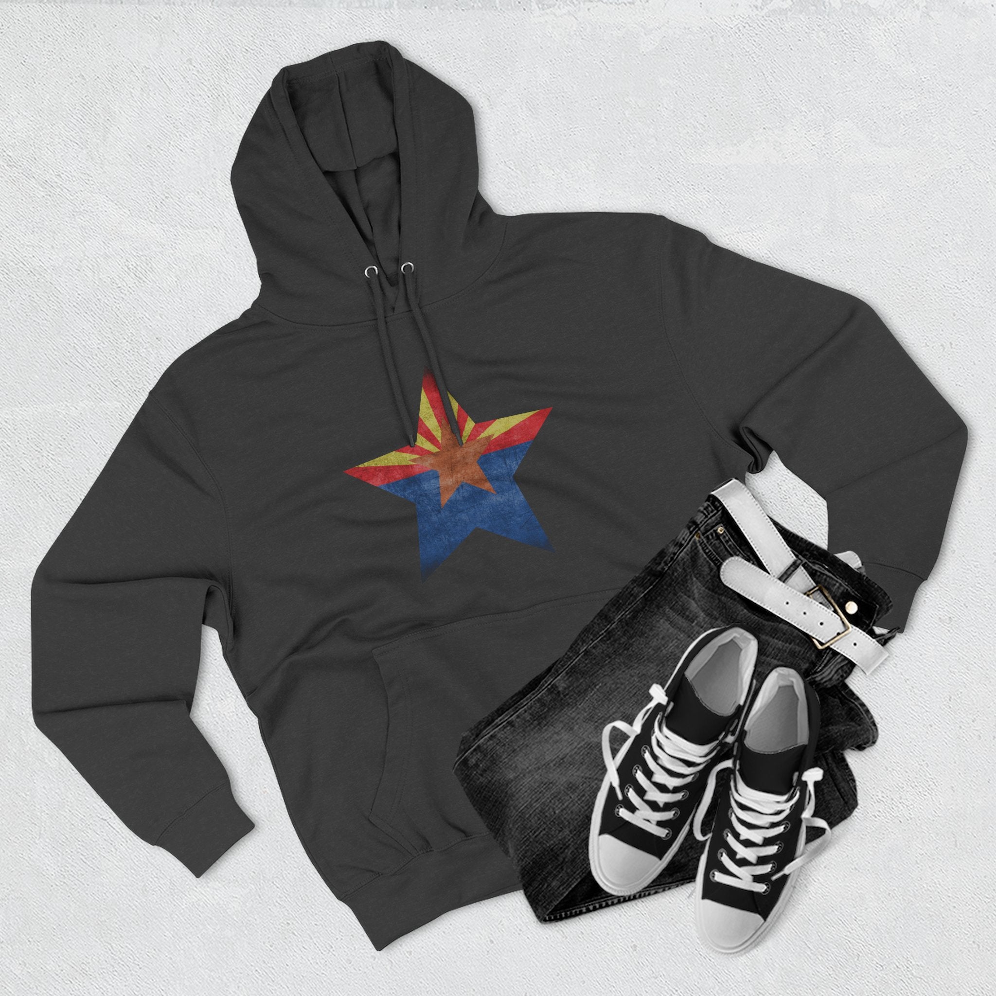 Coolidge AZ Fleece Hoodie: Arizona Star, Casa Grande Ruins