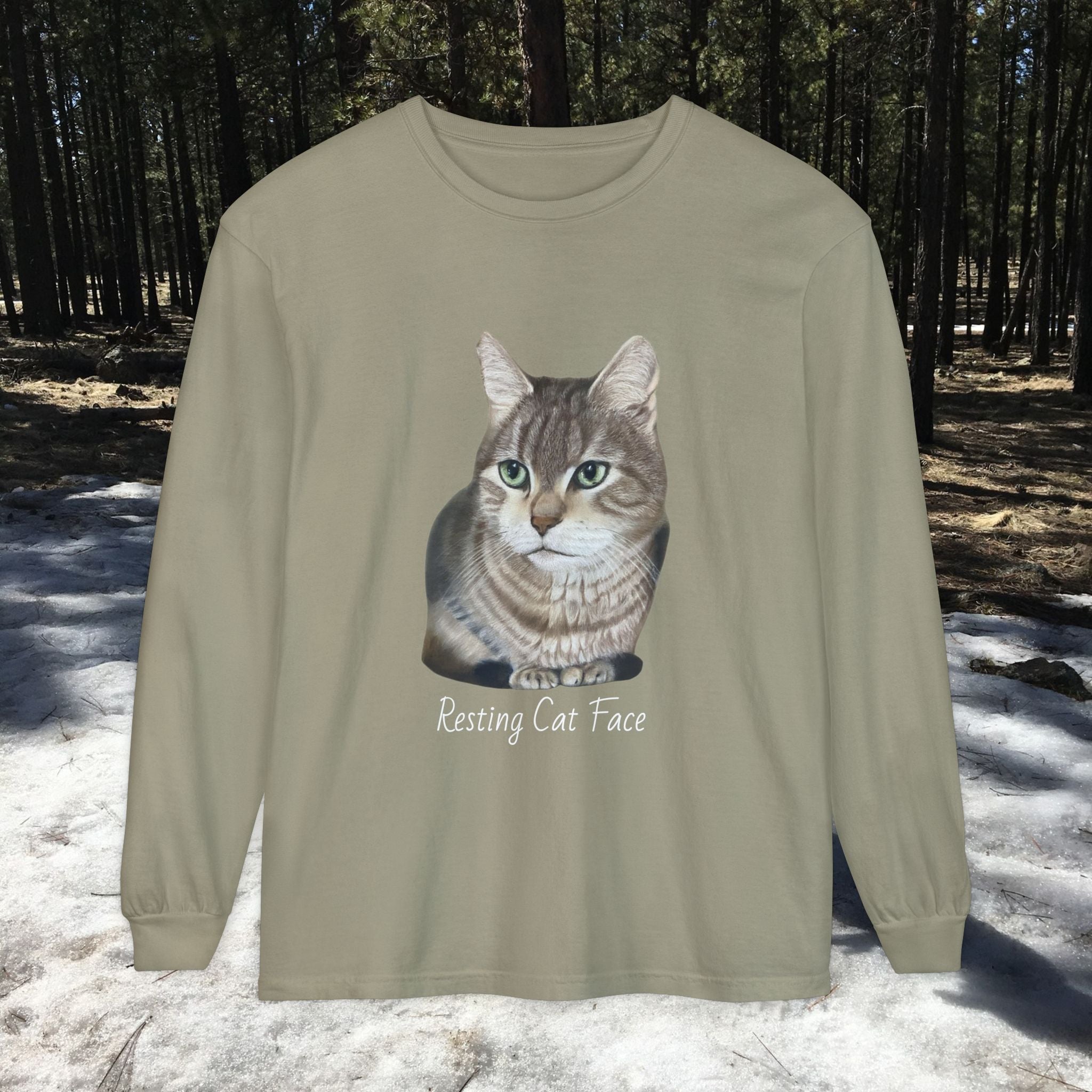 Resting Cat Face Long Sleeve T-Shirt | Soft Unisex Tee, Cat Lover Gift, Cozy Sweatshirt, Animal Lover Apparel, Cute Graphic Tee