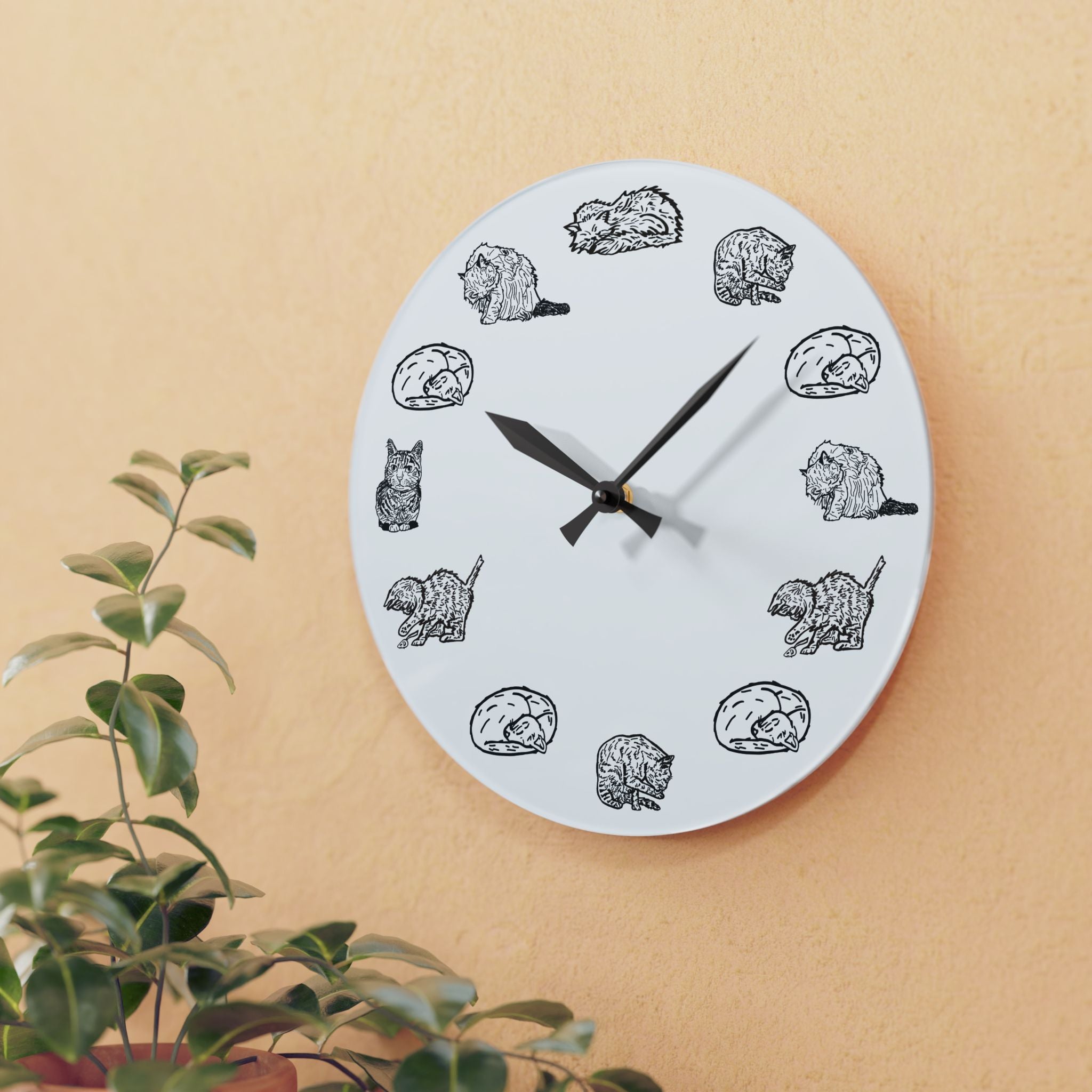 Whimsical Cat Acrylic Wall Clock, Cute Cat Decor, Pet Lover Gift, Unique Home Accessory, Home Decor, Nursery, Kids Clock