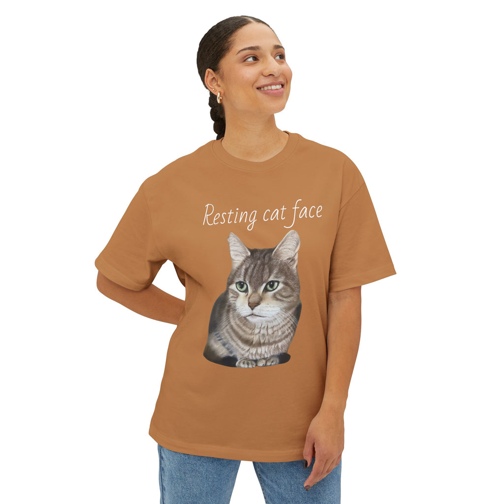 Resting Cat Face Oversized Tee, Unisex Cat Lover Shirt, Funny Pet T-Shirt, Gift for Cat Lovers, Casual Streetwear