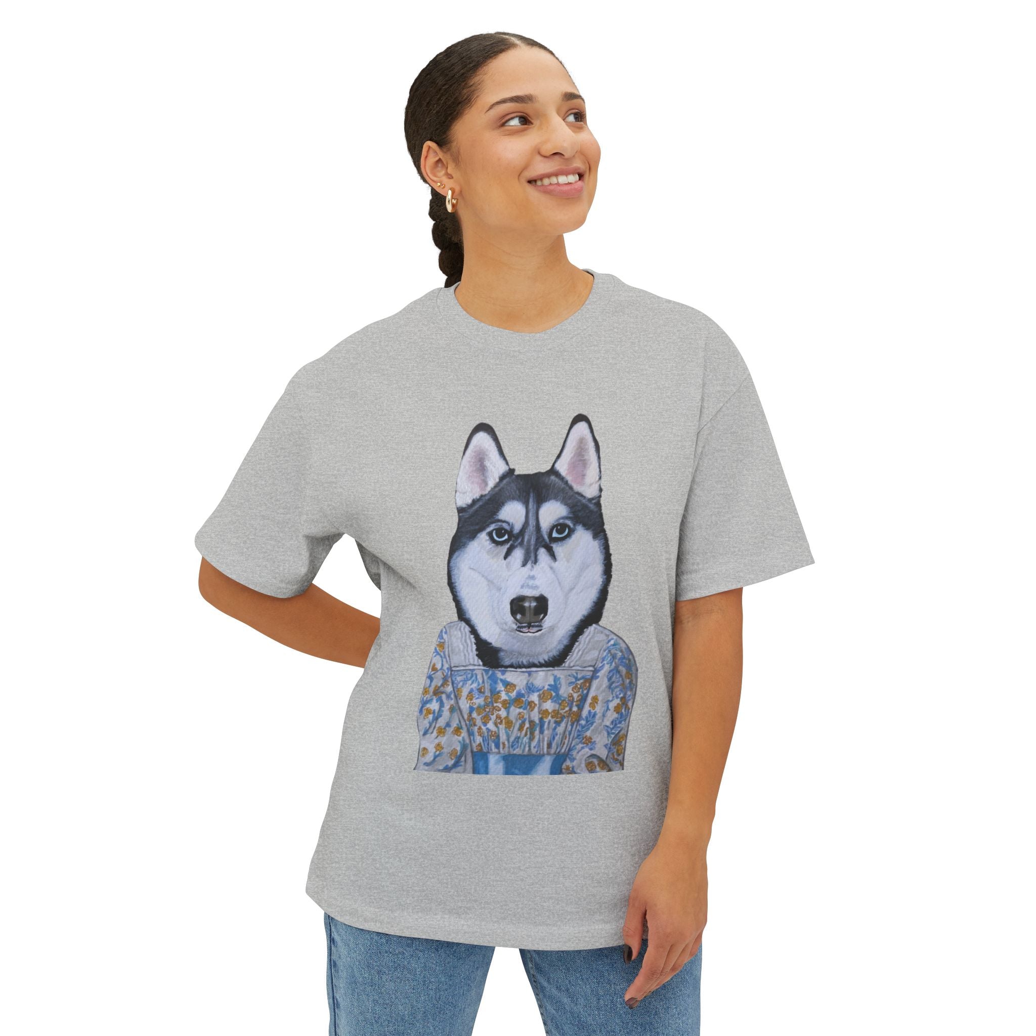 Husky Wearing Jane Austen Style Dress Graphic Tee | Unisex Oversized Tee | Dog Lover Gift | Casual Wear