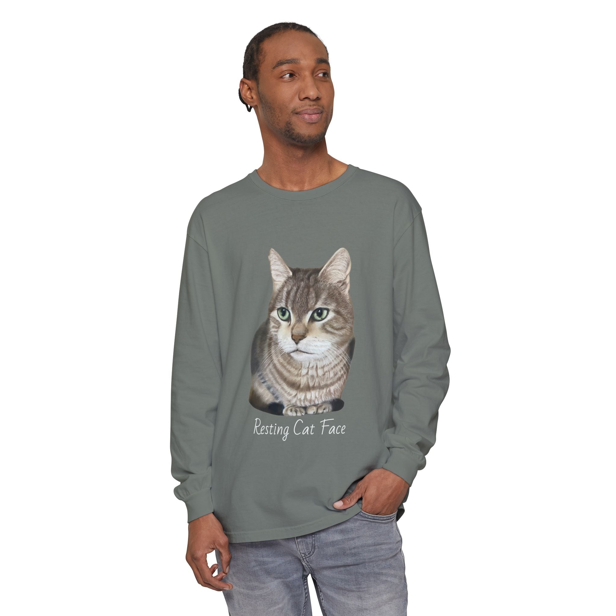 Resting Cat Face Long Sleeve T-Shirt | Soft Unisex Tee, Cat Lover Gift, Cozy Sweatshirt, Animal Lover Apparel, Cute Graphic Tee