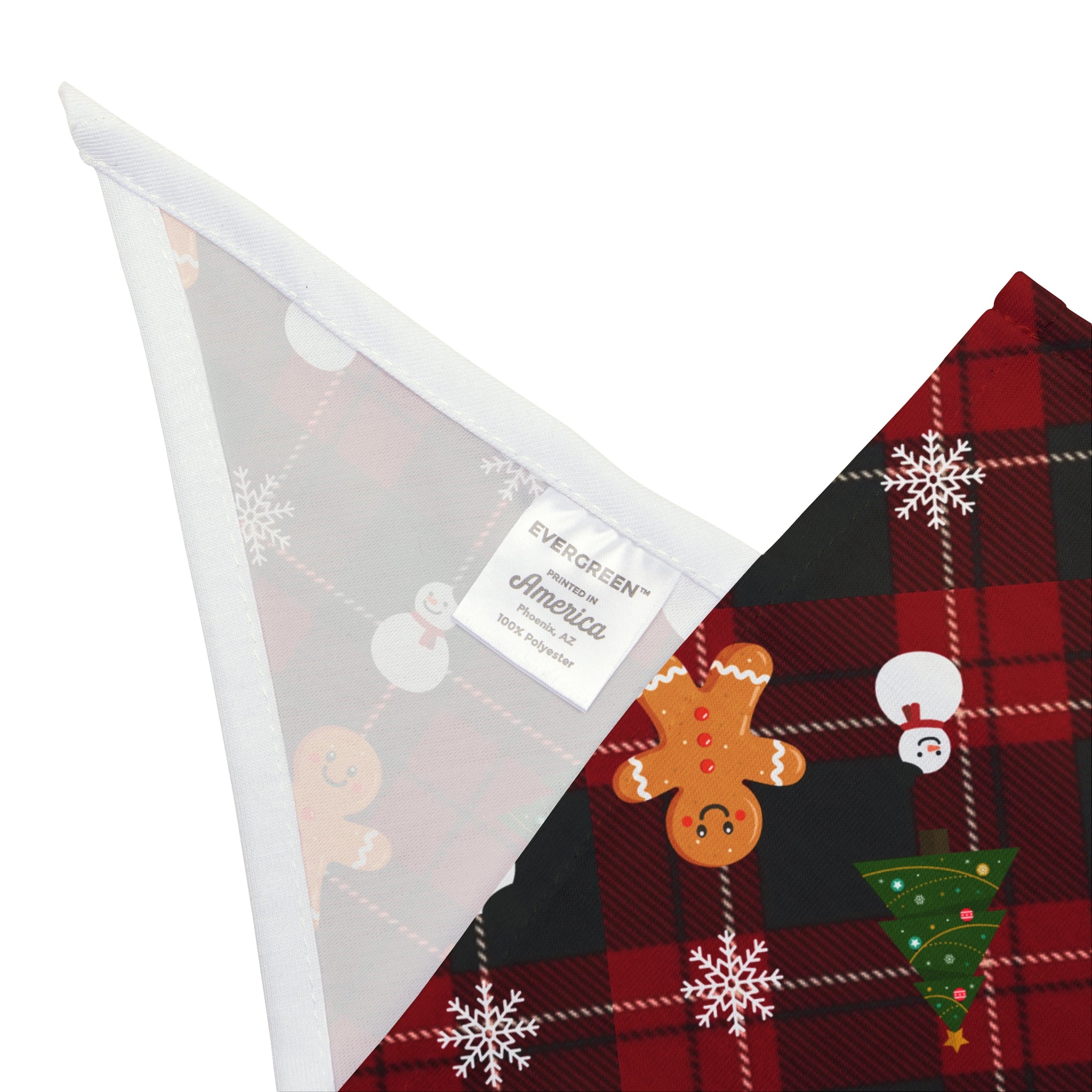 Christmas Plaid Snowmen Gingerbread Trees Pet Bandana | Holiday Dog Scarf