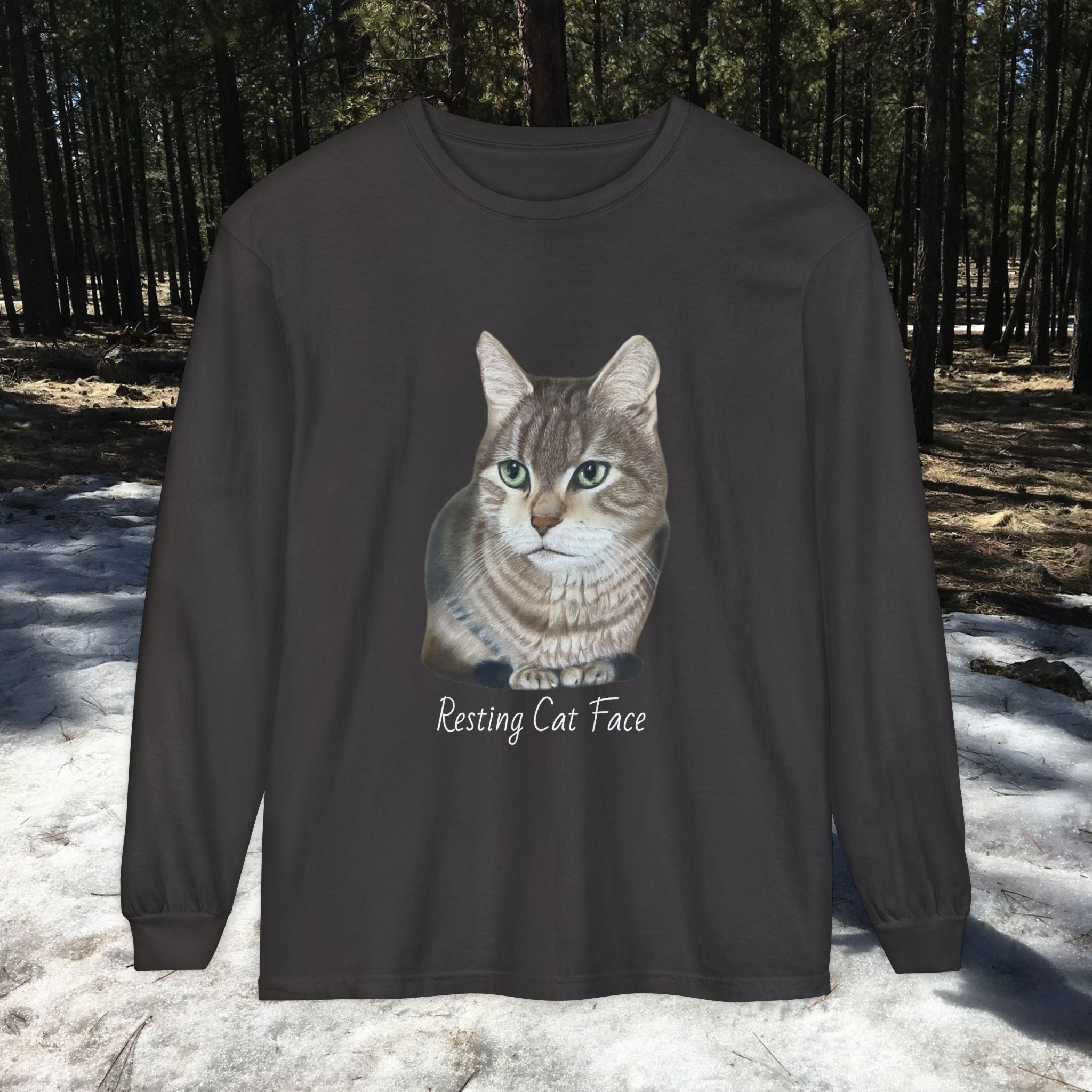 Resting Cat Face Long Sleeve T-Shirt | Soft Unisex Tee, Cat Lover Gift, Cozy Sweatshirt, Animal Lover Apparel, Cute Graphic Tee