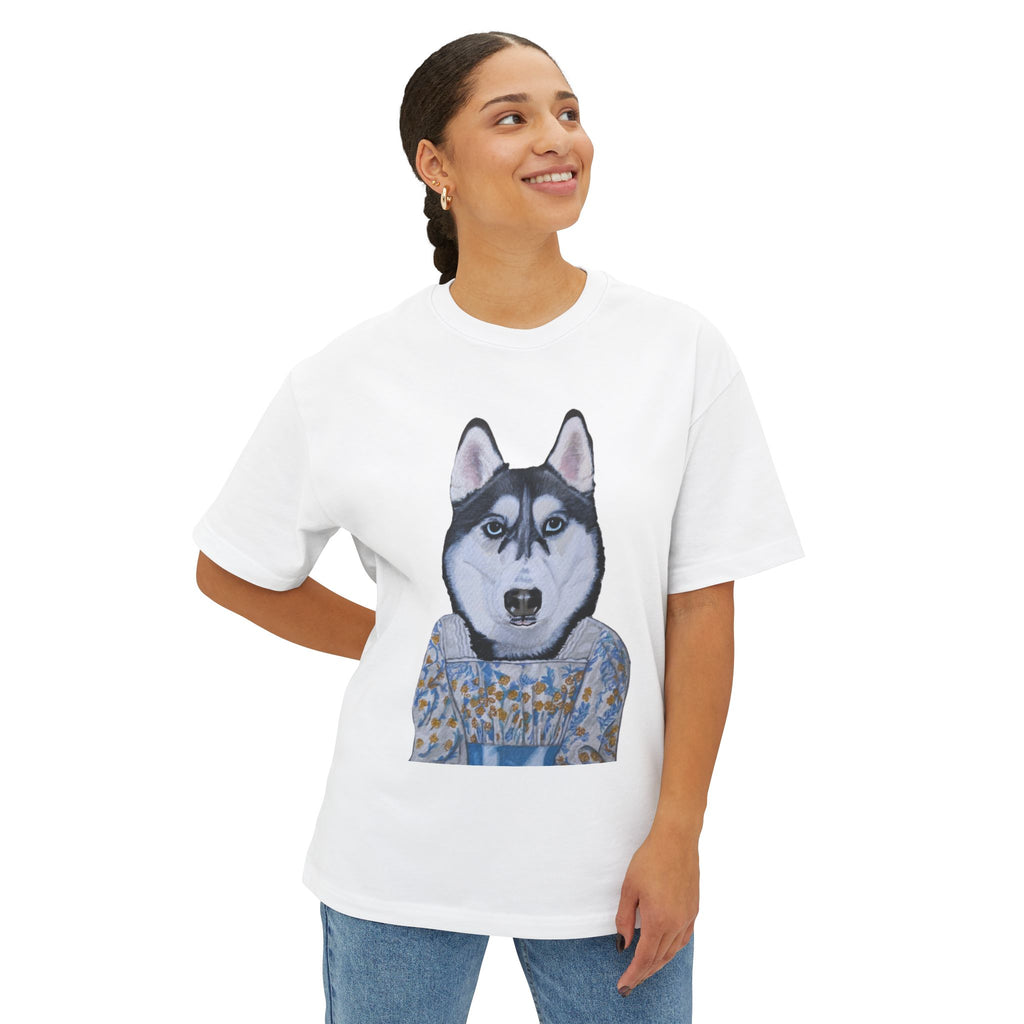 Husky Wearing Jane Austen Style Dress Graphic Tee | Unisex Oversized Tee | Dog Lover Gift | Casual Wear