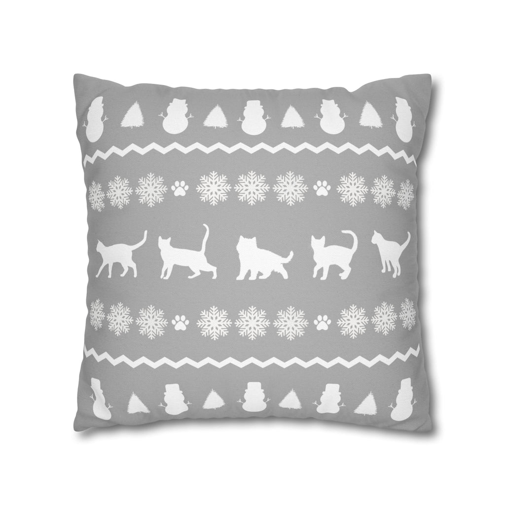 Black Cat with Red Bow Pillowcase - Gray Background | Spun Polyester Square Pillowcase