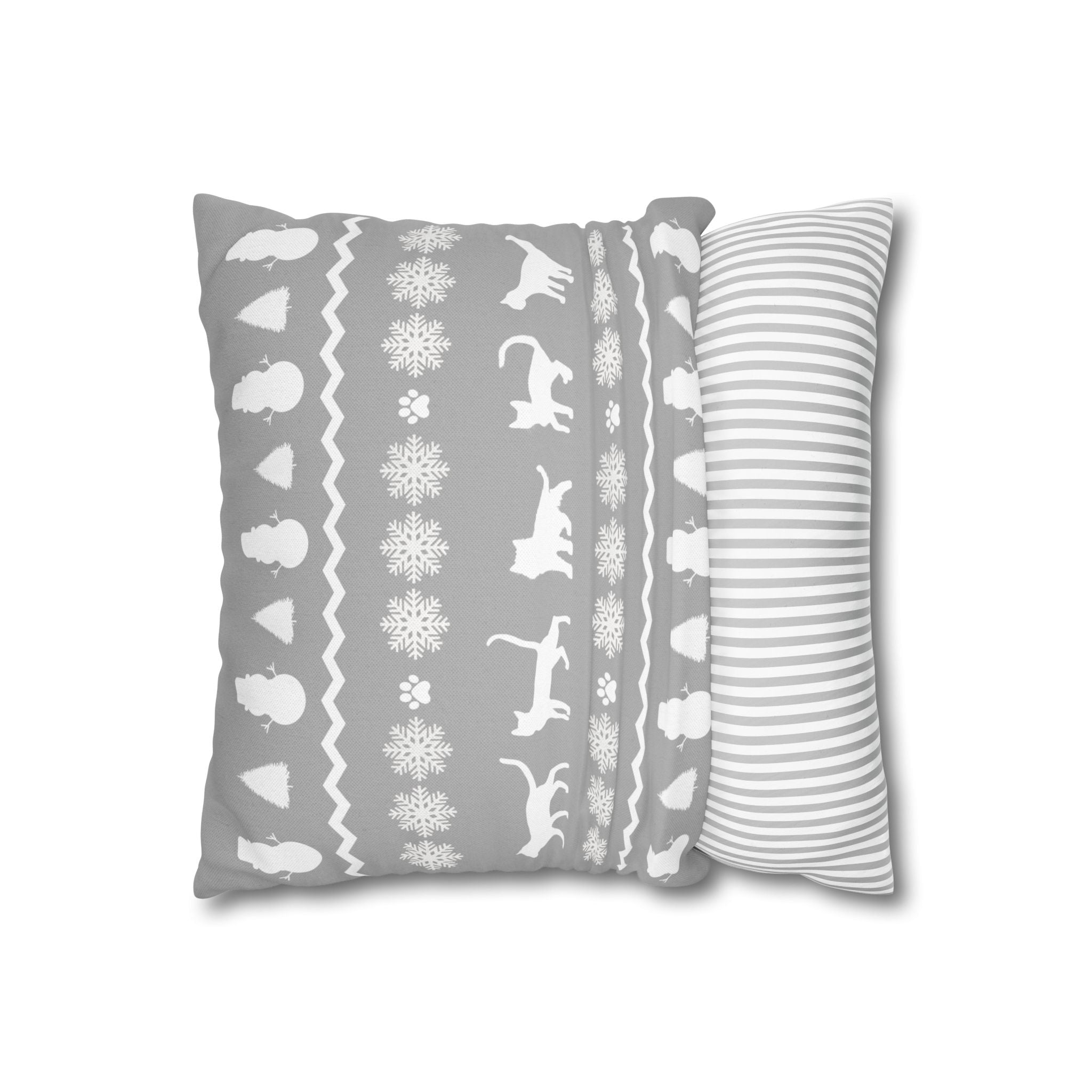 Black Cat with Red Bow Pillowcase - Gray Background | Spun Polyester Square Pillowcase