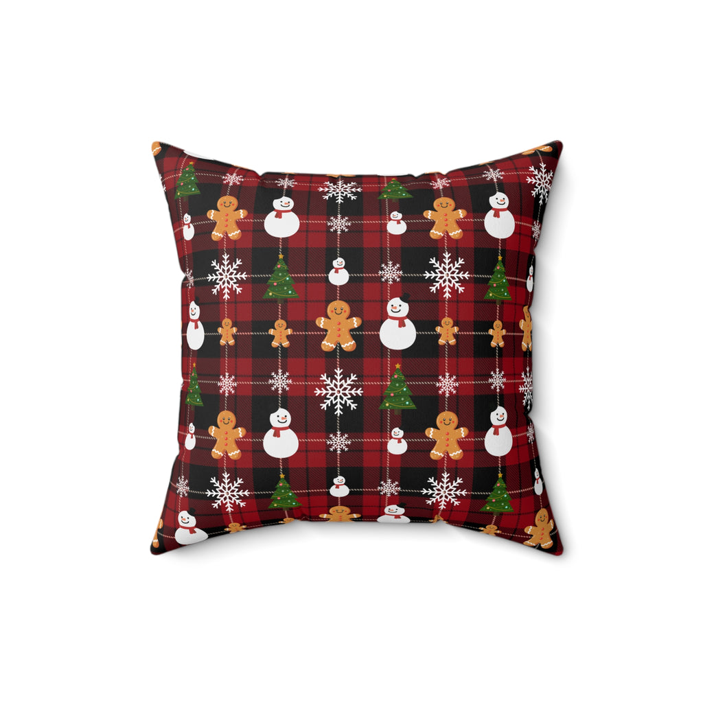 Buffalo Plaid Gingerbread Snowman Pillow | Christmas Throw Pillow