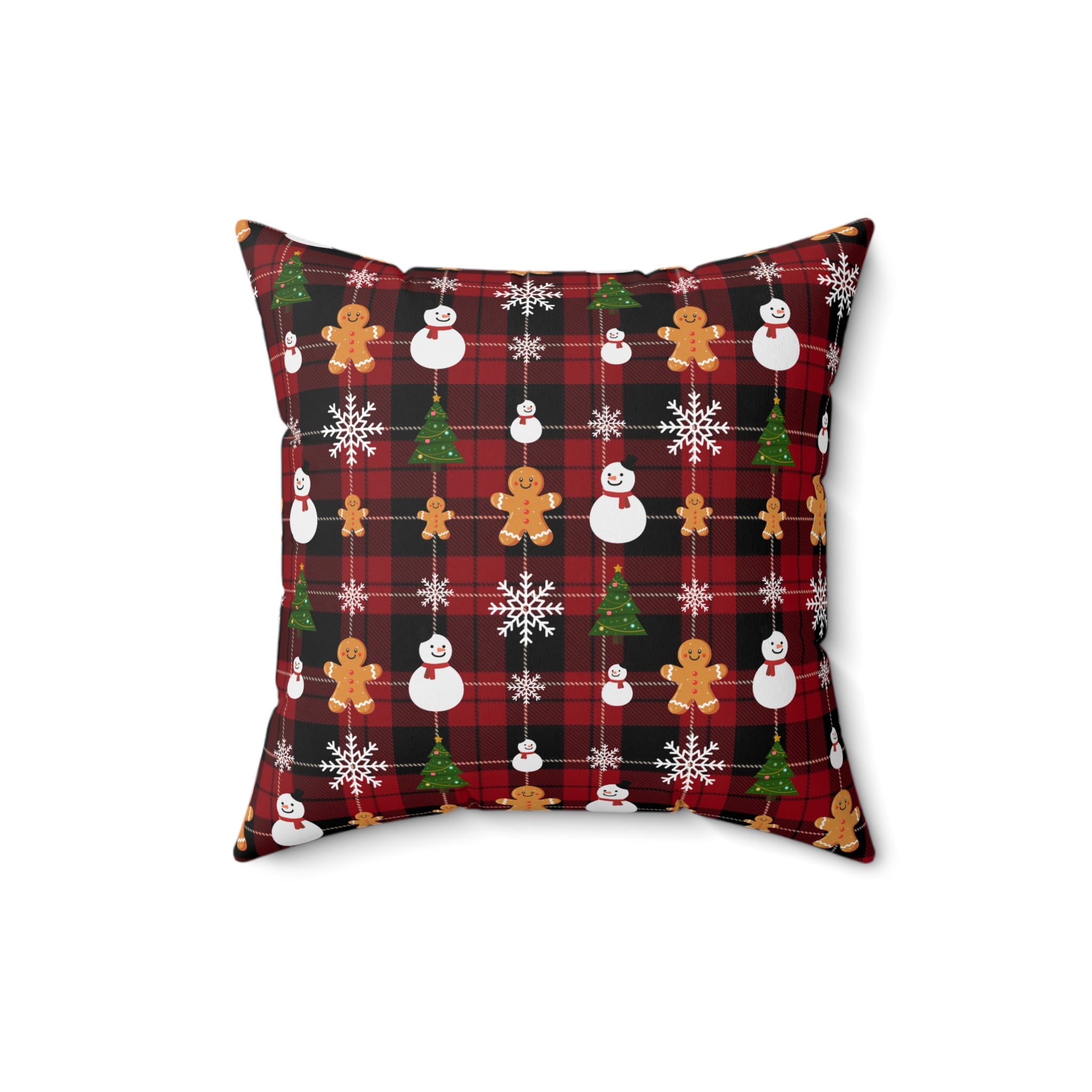 Buffalo Plaid Gingerbread Snowman Pillow | Christmas Throw Pillow
