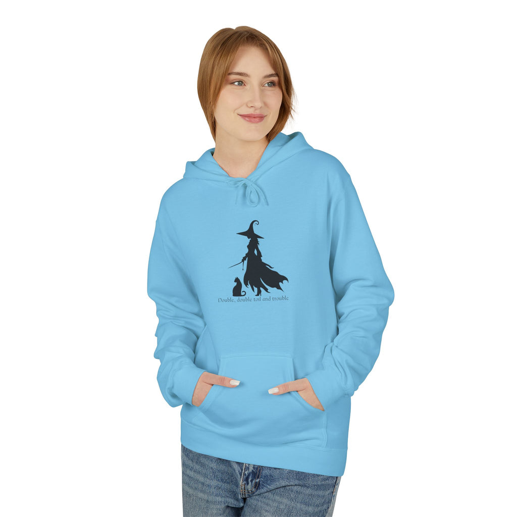 Witchy Cat Fleece Hoodie, Cozy Unisex Sweater, Perfect for Halloween, Casual Wear, Gift for Cat Lovers, Spooky Season Apparel