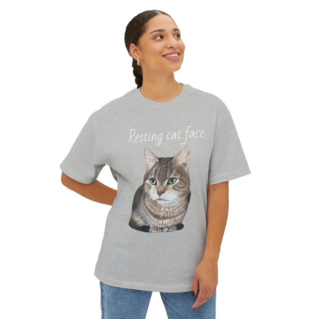 Resting Cat Face Oversized Tee, Unisex Cat Lover Shirt, Funny Pet T-Shirt, Gift for Cat Lovers, Casual Streetwear