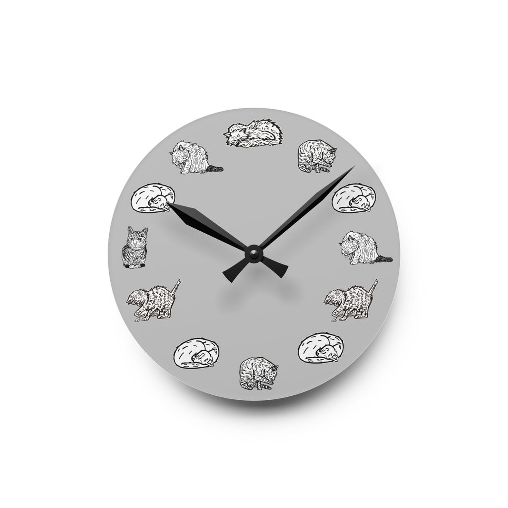 Gray Cat Wall Clock, Whimsical Nursery Decor, Acrylic Clock