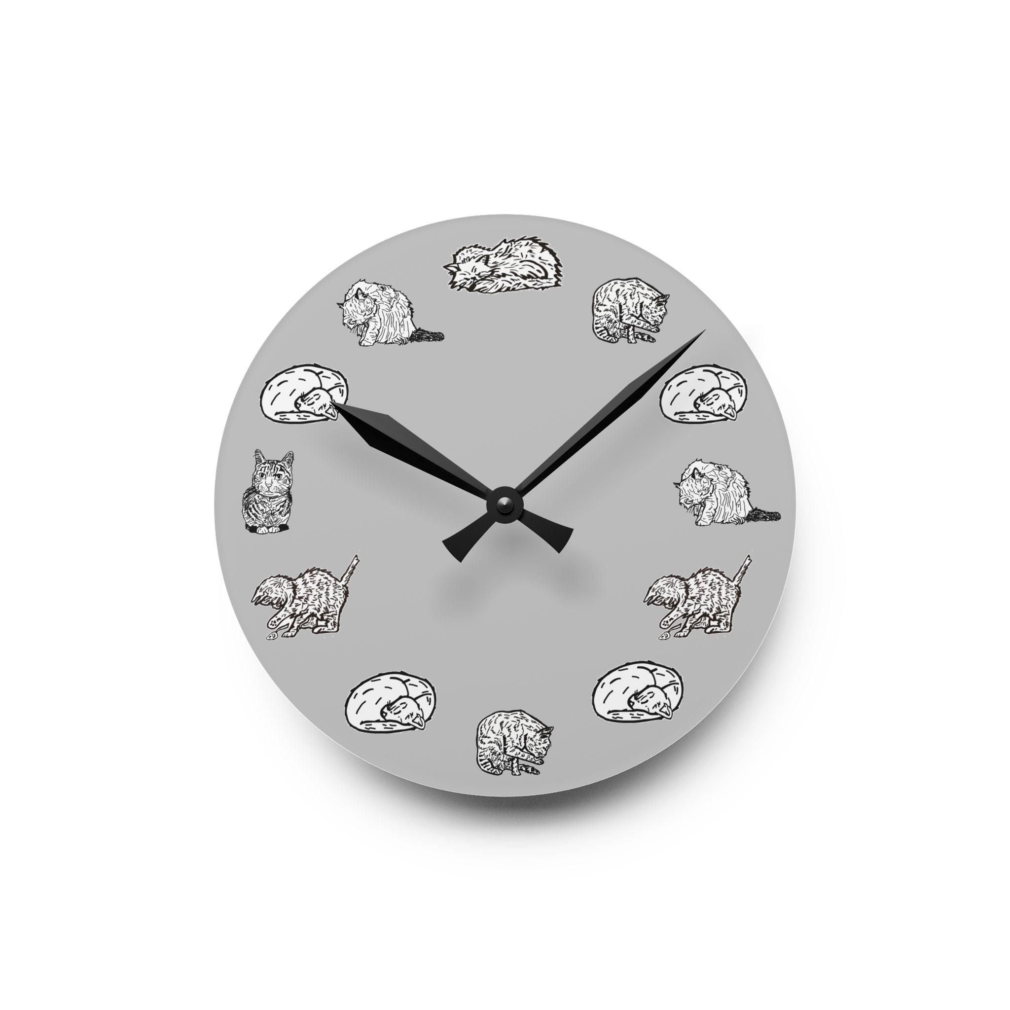 Gray Cat Wall Clock, Whimsical Nursery Decor, Acrylic Clock