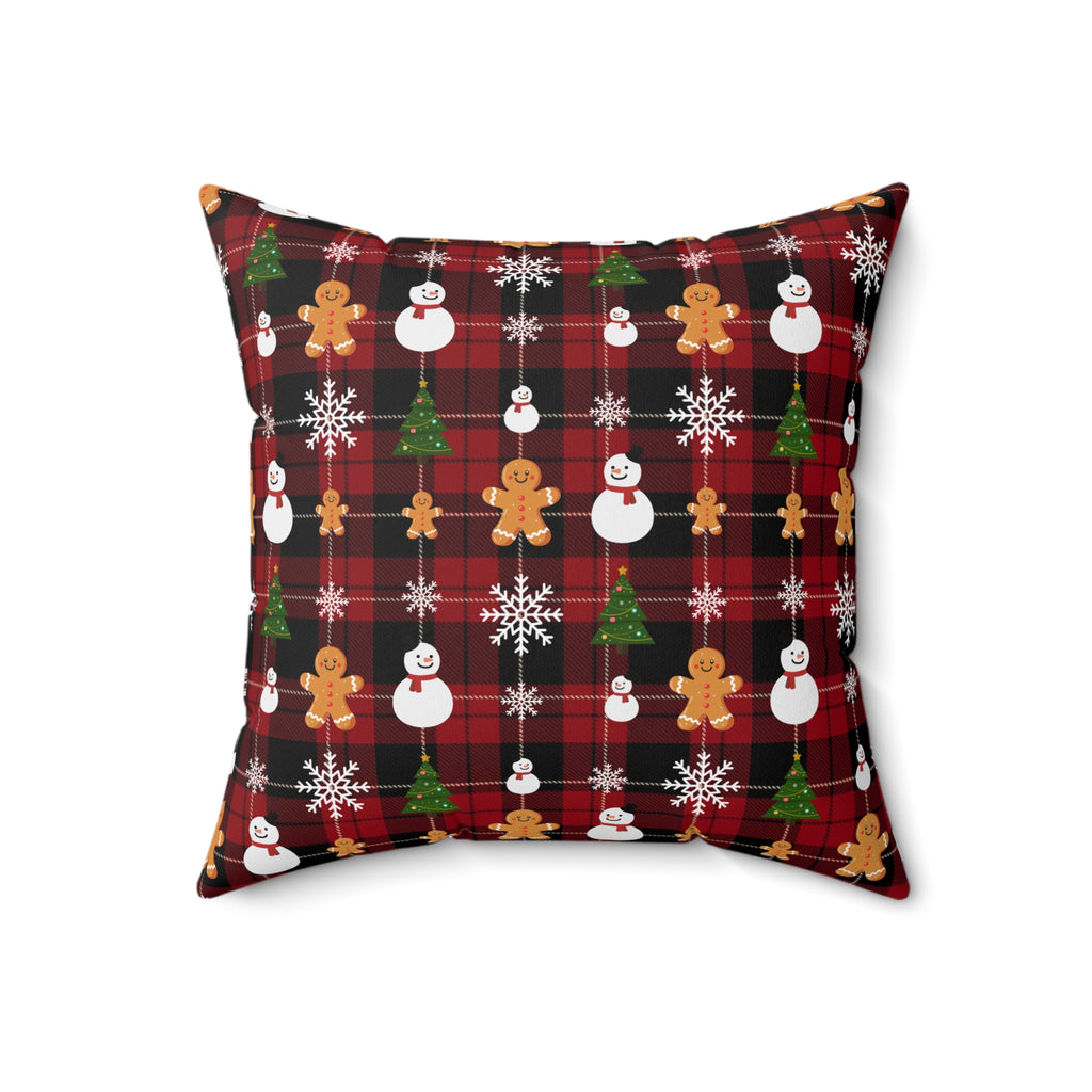 Buffalo Plaid Gingerbread Snowman Pillow | Christmas Throw Pillow