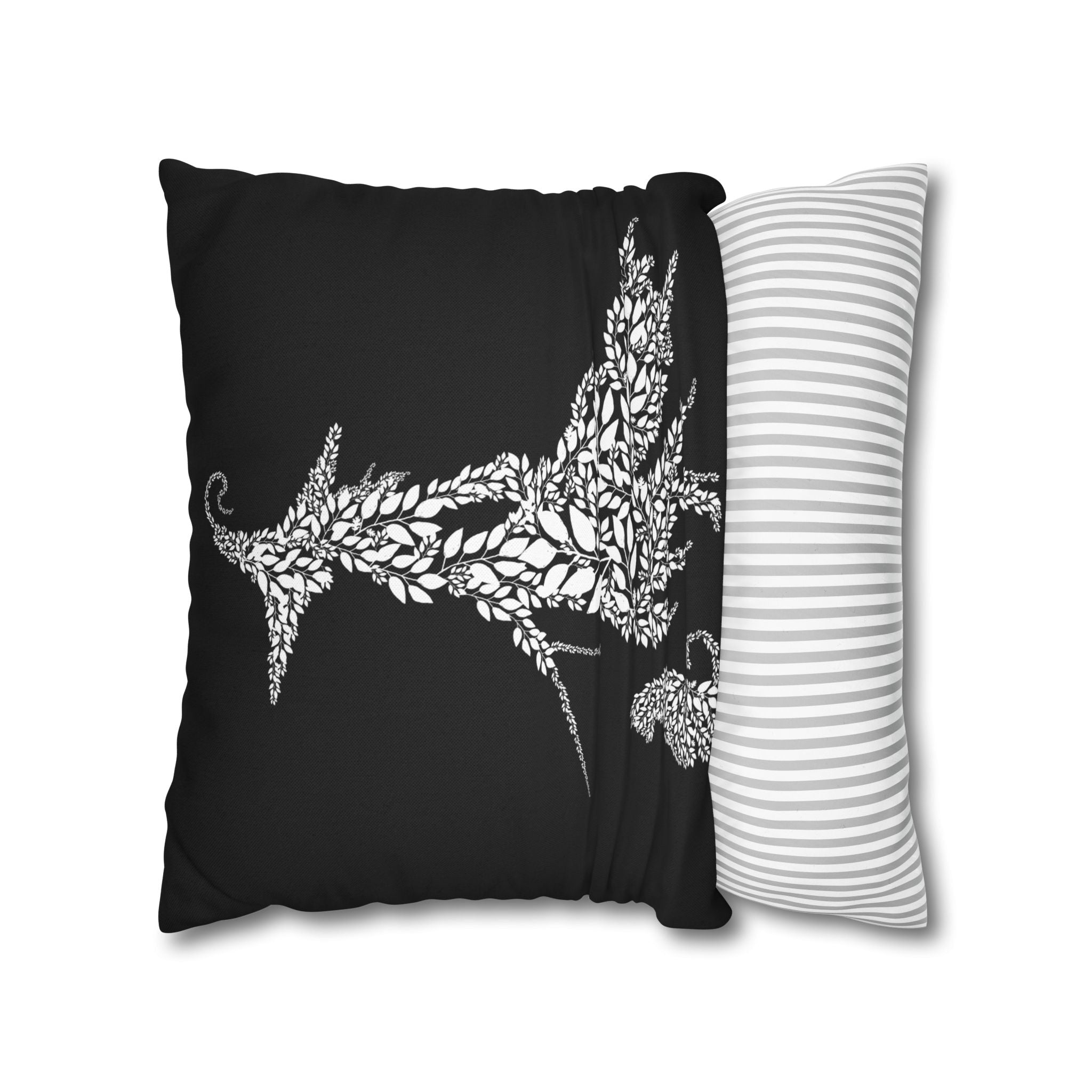 Botanical Witch & Cat Pillow: Black and White Faux Suede Decor