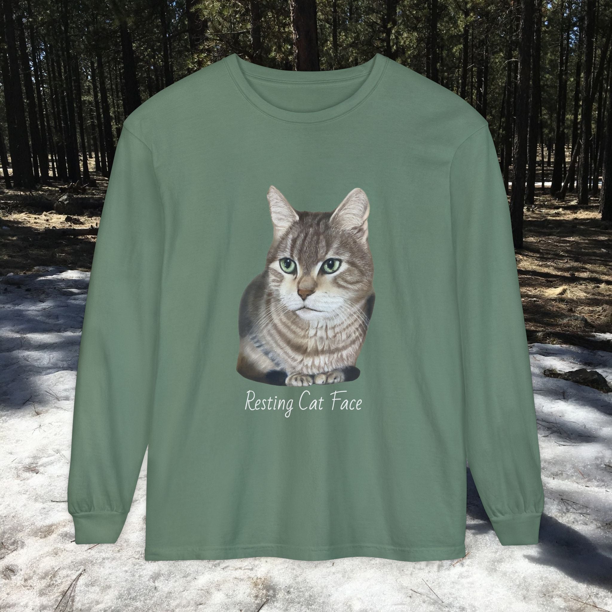 Resting Cat Face Long Sleeve T-Shirt | Soft Unisex Tee, Cat Lover Gift, Cozy Sweatshirt, Animal Lover Apparel, Cute Graphic Tee