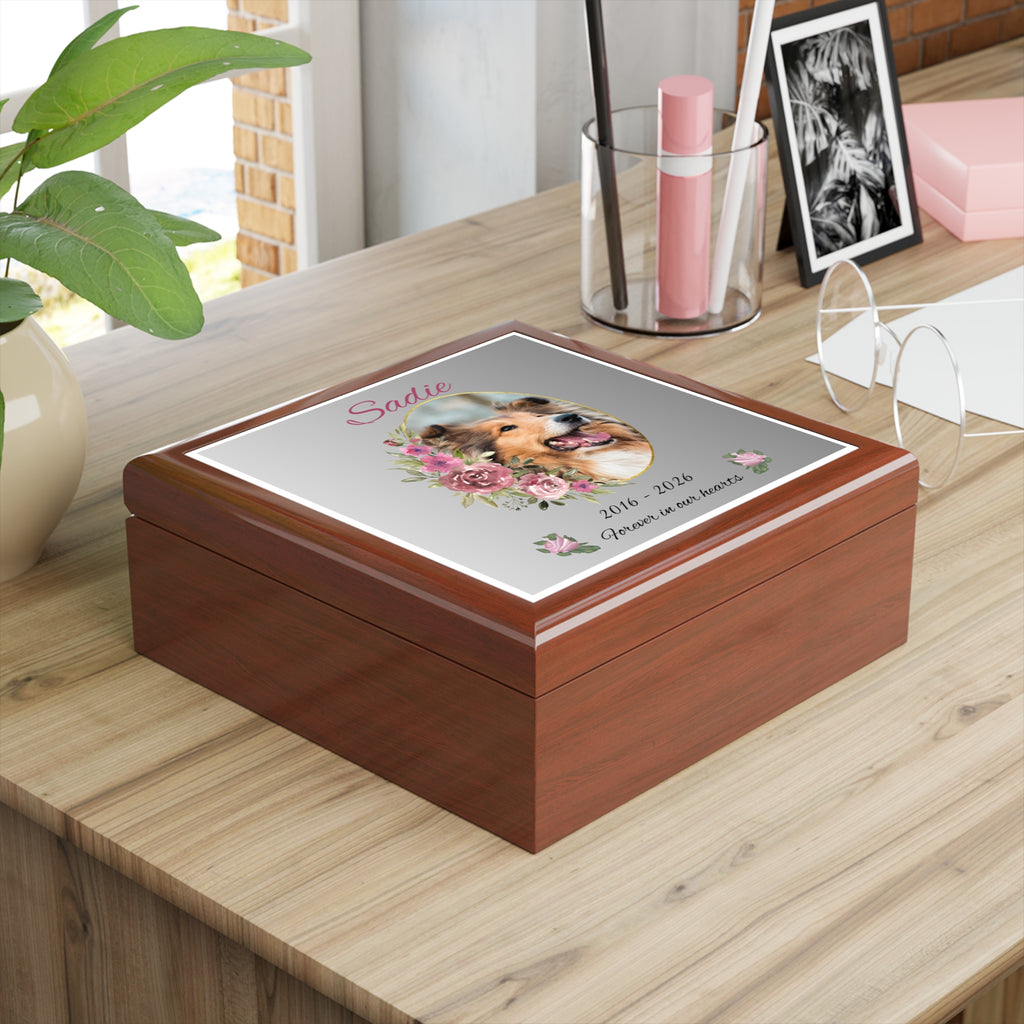 Personalized Pet Memorial Jewelry Box – Custom Dog or Cat Portrait Keepsake Gift for Pet Loss