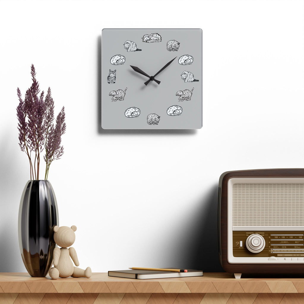 Gray Cat Wall Clock, Whimsical Nursery Decor, Acrylic Clock