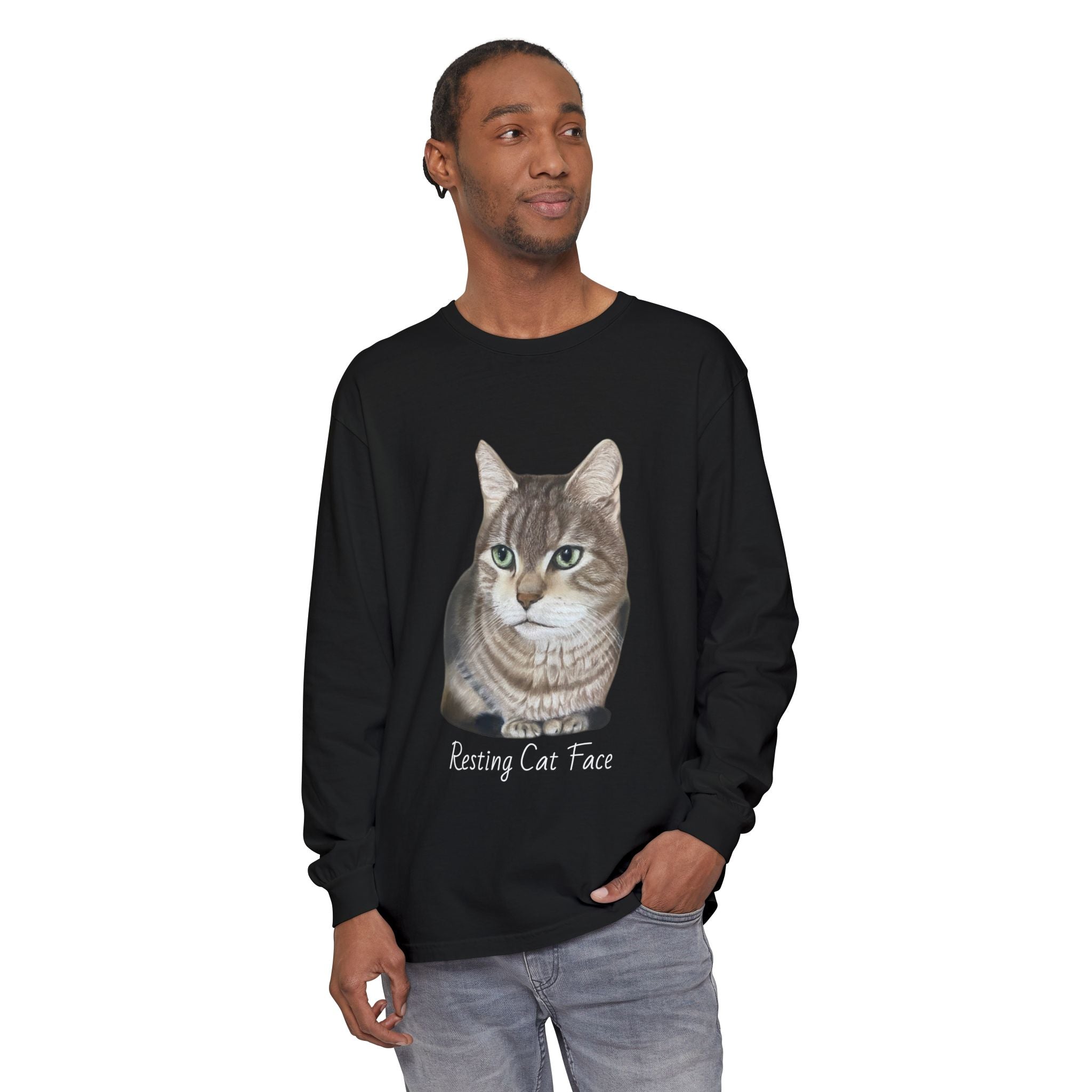 Resting Cat Face Long Sleeve T-Shirt | Soft Unisex Tee, Cat Lover Gift, Cozy Sweatshirt, Animal Lover Apparel, Cute Graphic Tee