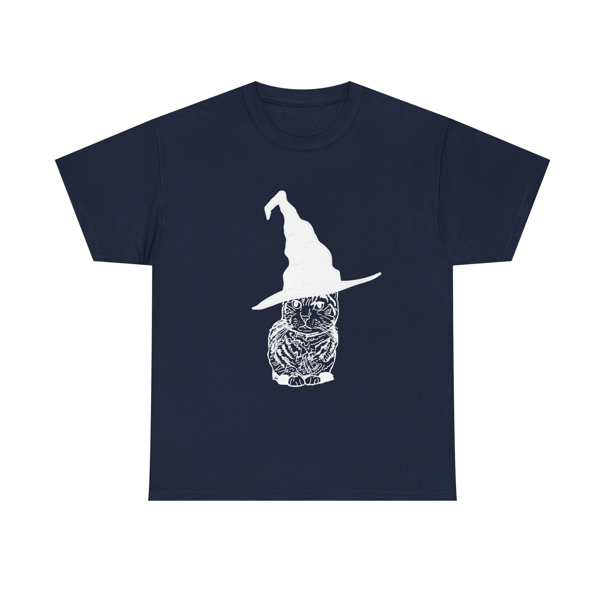 Cat Witch Hat Halloween Unisex Tee, Halloween Costume Shirt, Witch Cat Shirt, Wizard Cat T-Shirt, Cat Lover Gift, Halloween Tee