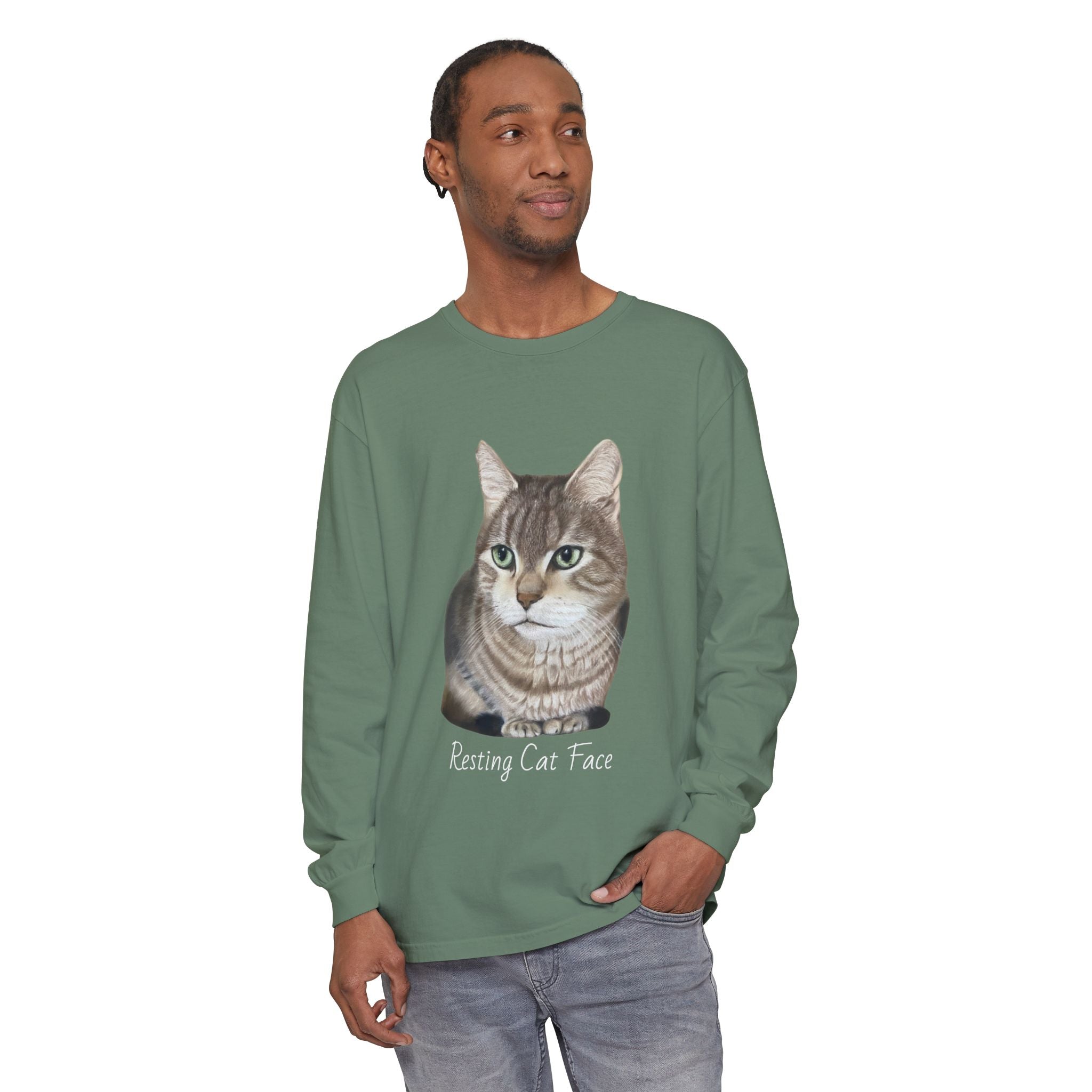 Resting Cat Face Long Sleeve T-Shirt | Soft Unisex Tee, Cat Lover Gift, Cozy Sweatshirt, Animal Lover Apparel, Cute Graphic Tee