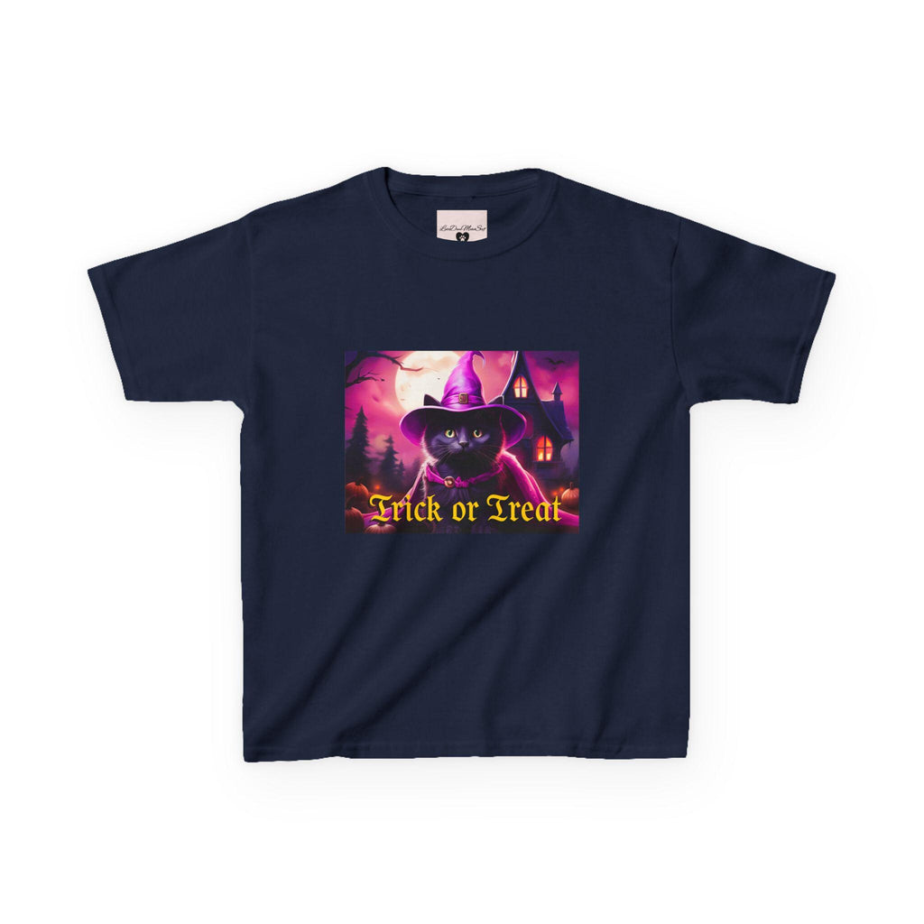 Kids Halloween Tee with Black Cat "Trick or Treat" Design for Spooky Fun