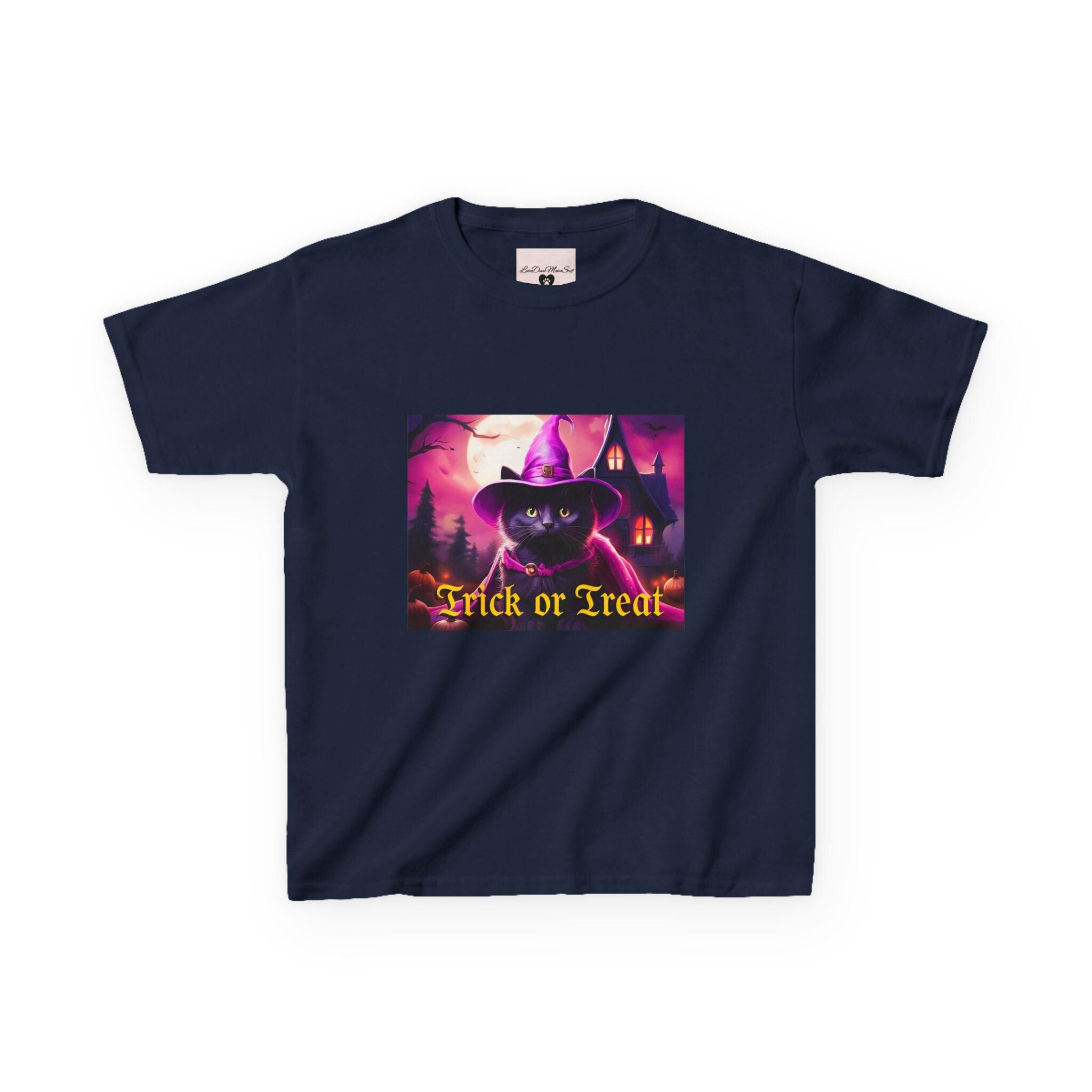 Kids Halloween Tee with Black Cat "Trick or Treat" Design for Spooky Fun
