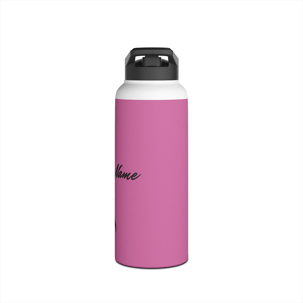 Elegant Witch and Black Cat Stainless Steel Water Bottle - Personalized Pink Travel Mug with Black Silhouettes